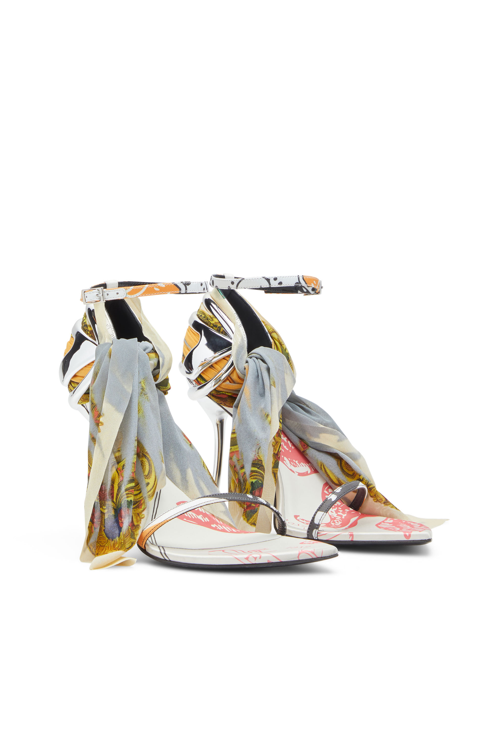 Diesel - D-TEN&HALF SDL BANDANA, Female's D-Ten&Half-Bandana stiletto sandals in satin in イエロー/グレー - 2