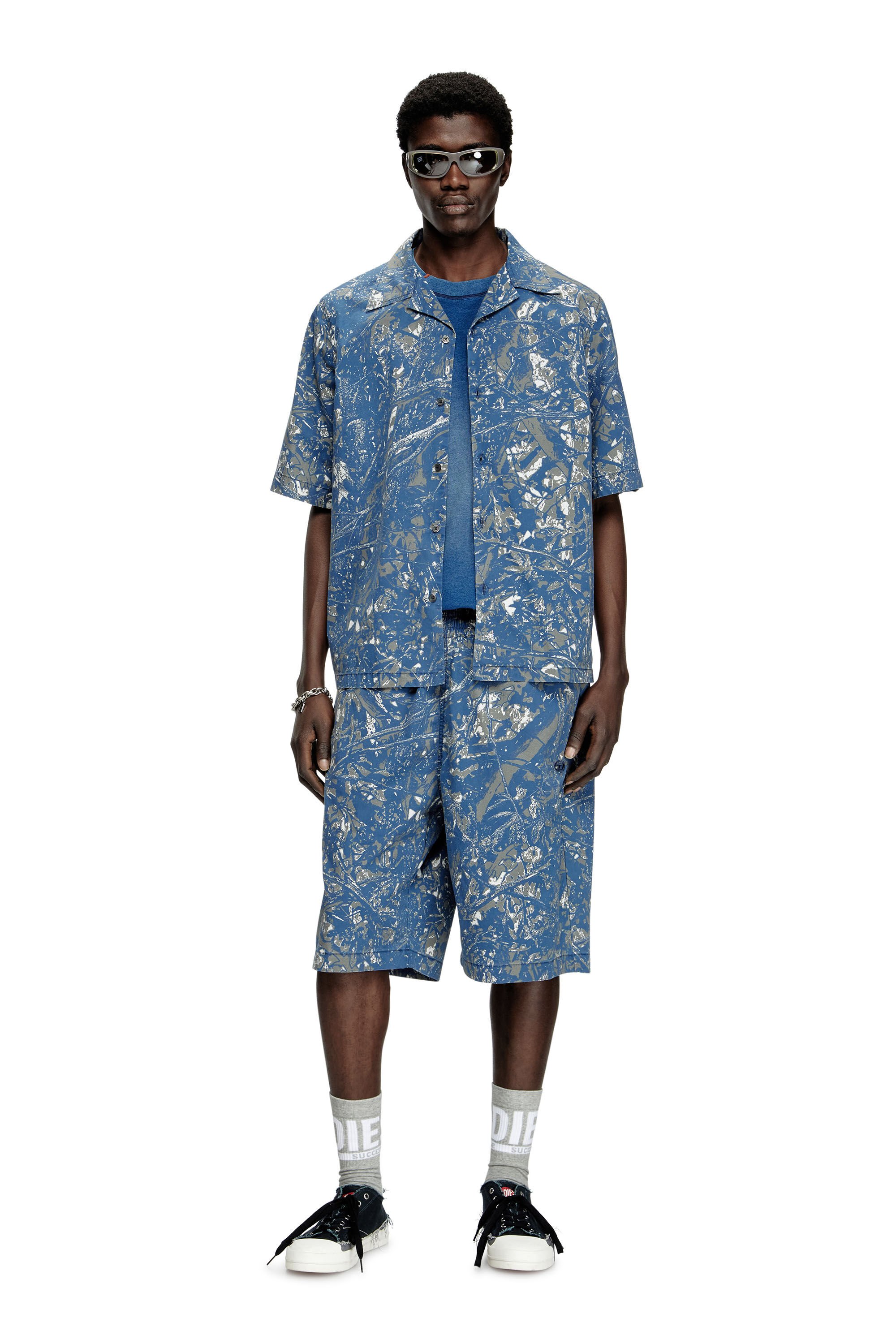 Diesel - S-LINT, Male's Short sleeved shirt with camo print in ブルー/グレー - 1