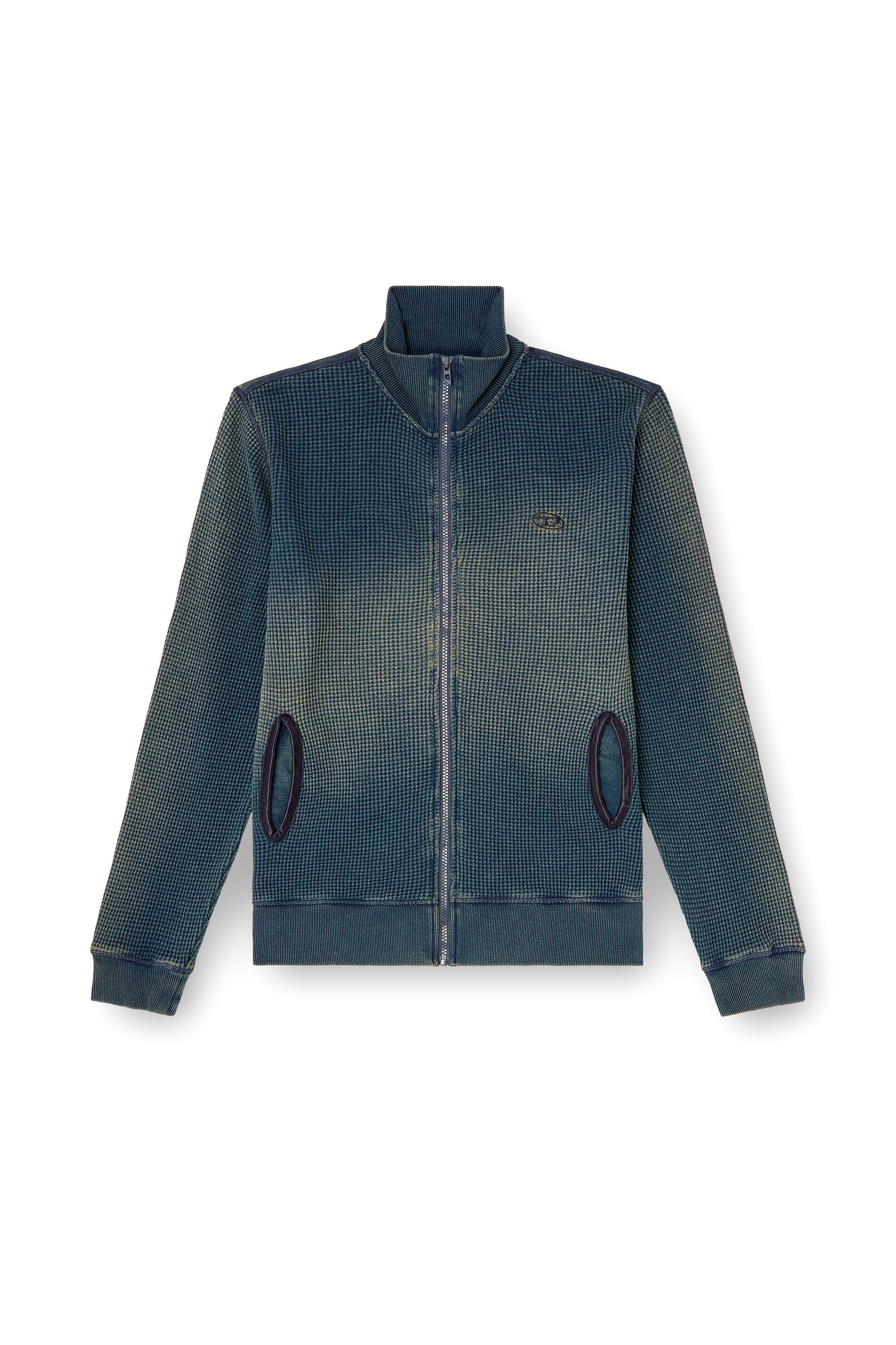 S-WAFY-ZIP Waffle and jersey zip-up sweatshirt｜ブルー