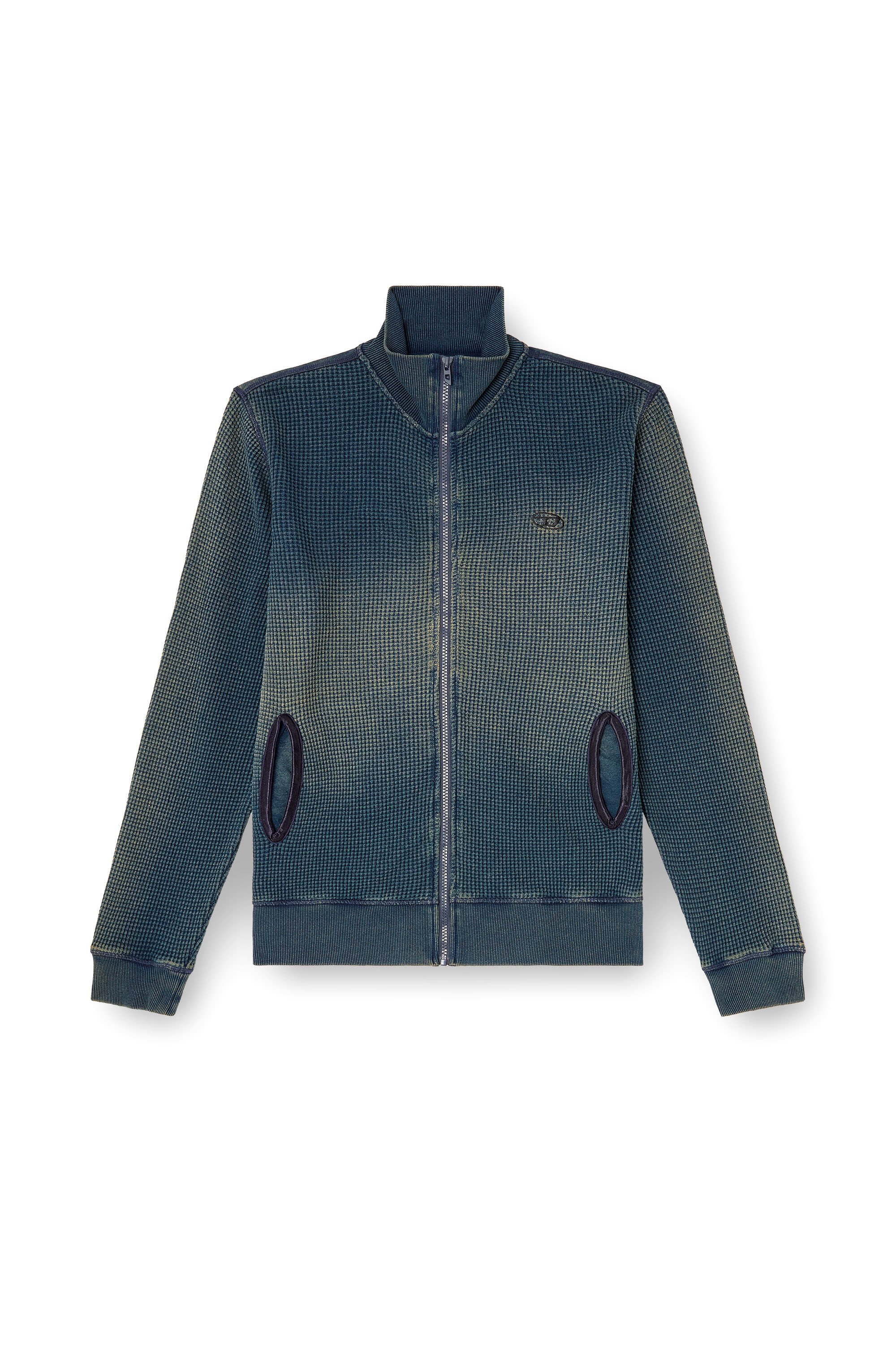 Diesel - S-WAFY-ZIP, Male's Waffle and jersey zip-up sweatshirt in ダークブルー - 2