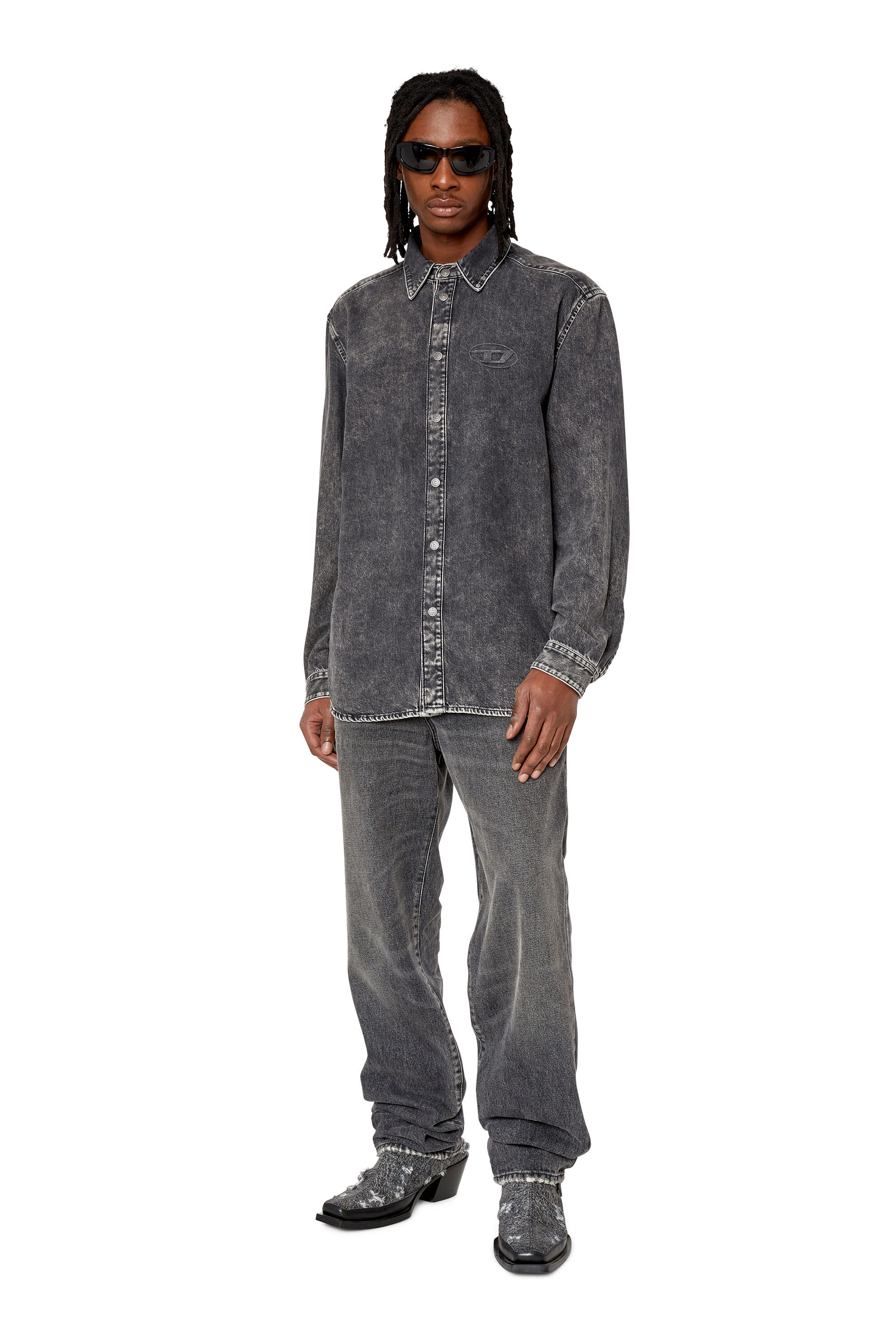 Diesel - D-SIMPLY, Male's デニム シャツ in ブラック/ダークグレー - 1