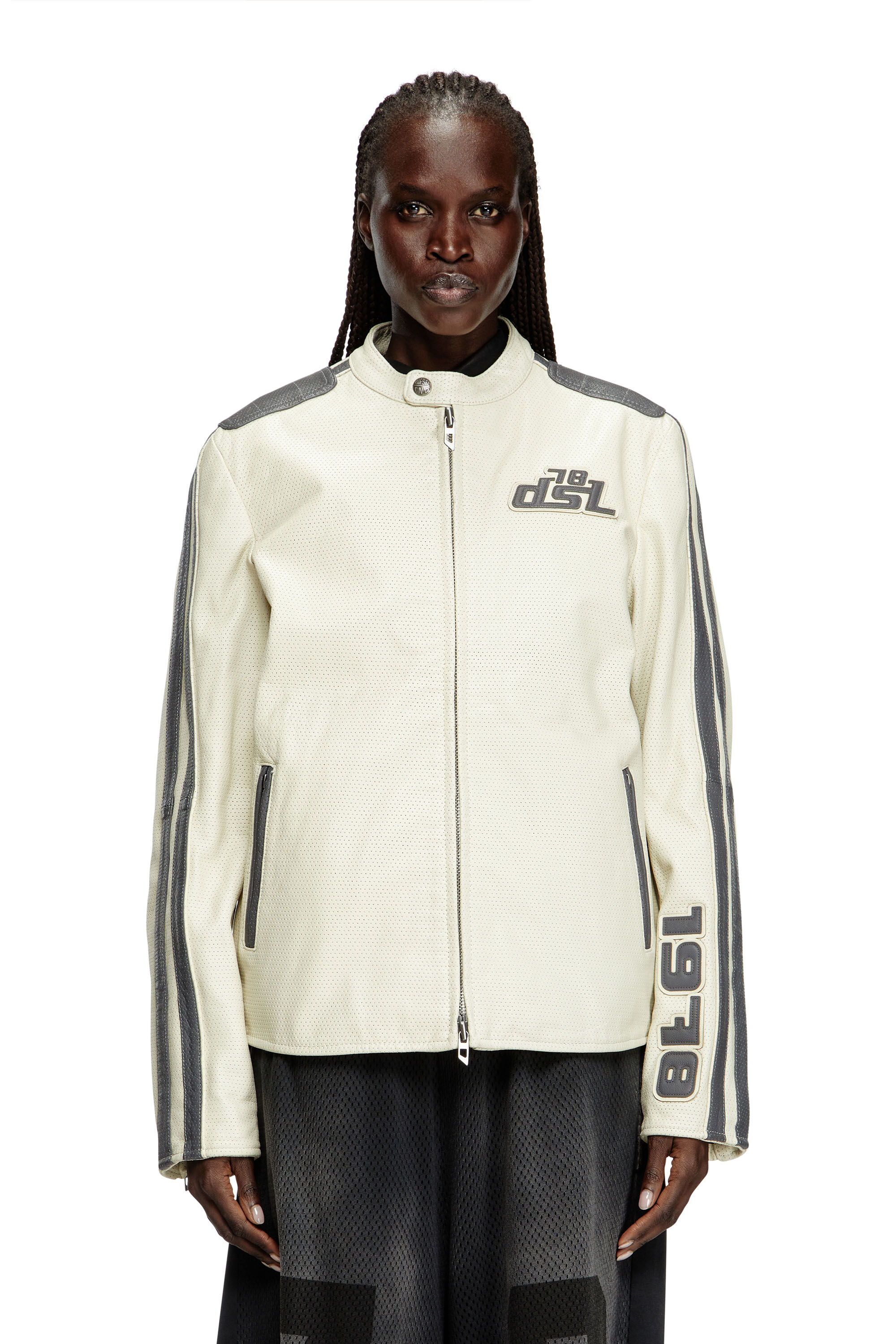 Diesel - L-POP, Unisex's Biker jacket in perforated leather in ホワイト - 6