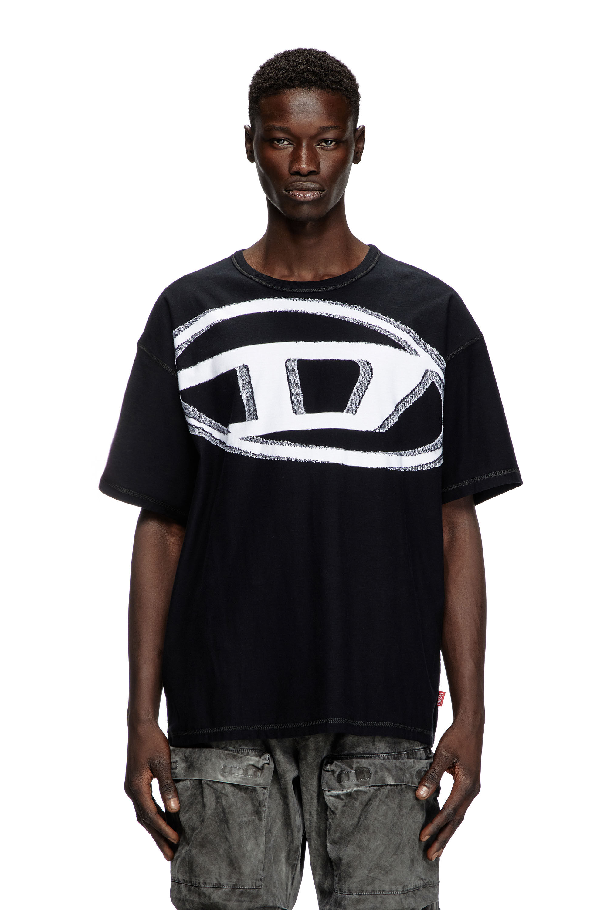 Diesel - T-DOXT, Male's T-shirt with raw jacquard logo in ブラック - 3