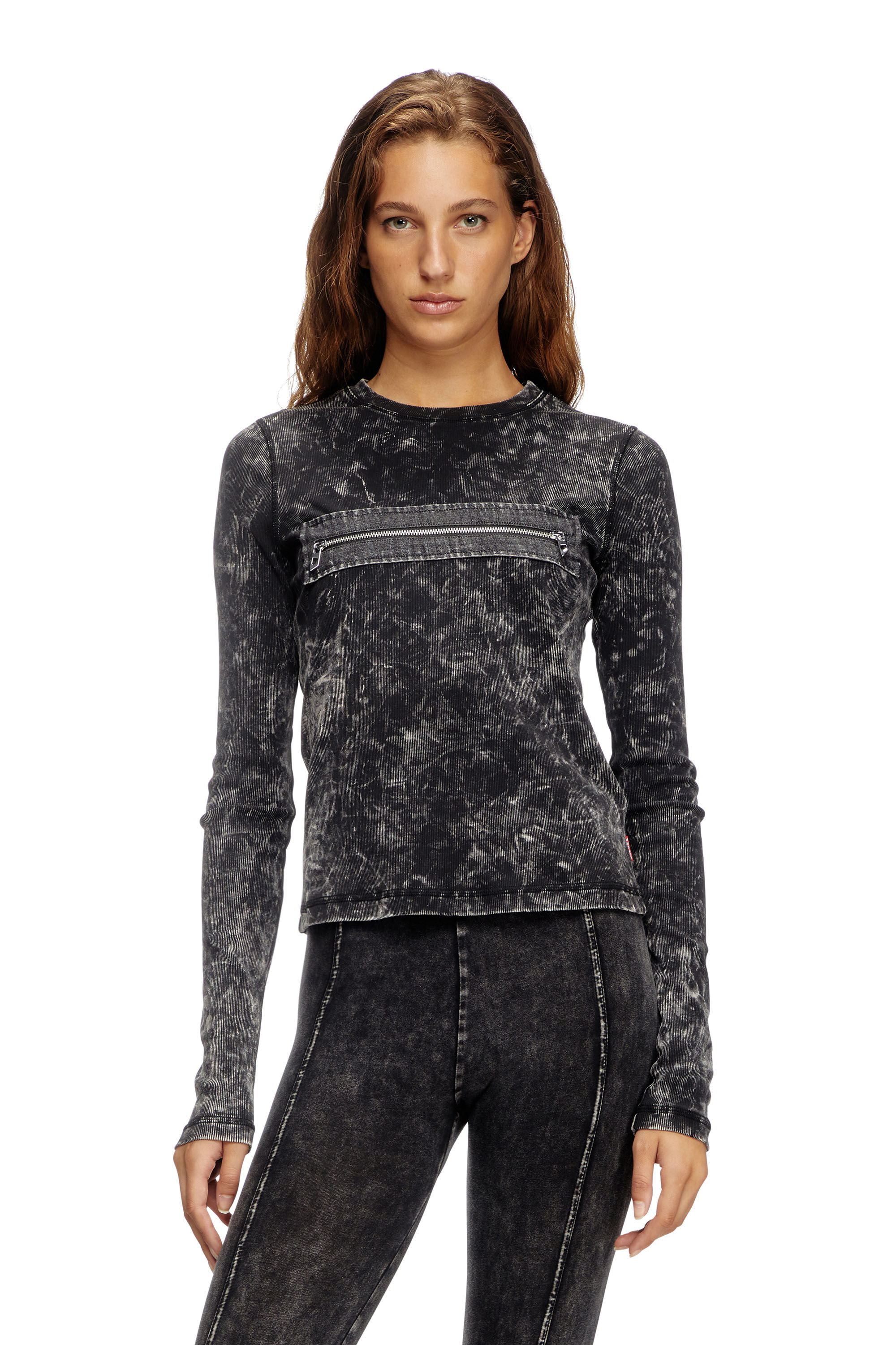 Diesel - T-ERCOLE, Female's Marbled top with zipped cut-out in ブラック - 3