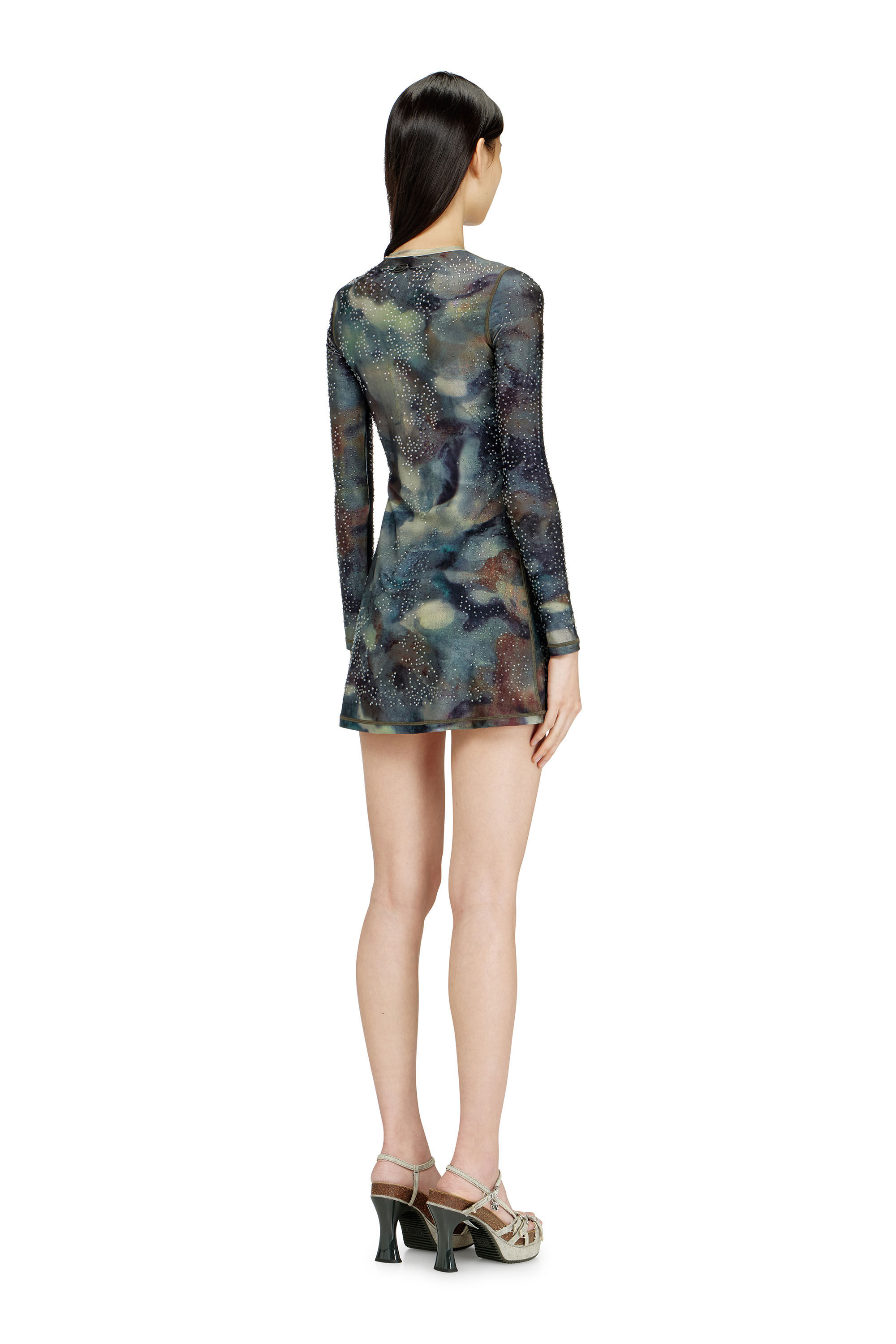 Diesel - D-UPLO, Female's Printed mini dress with crystal details in ブルー/ブラウン - 4