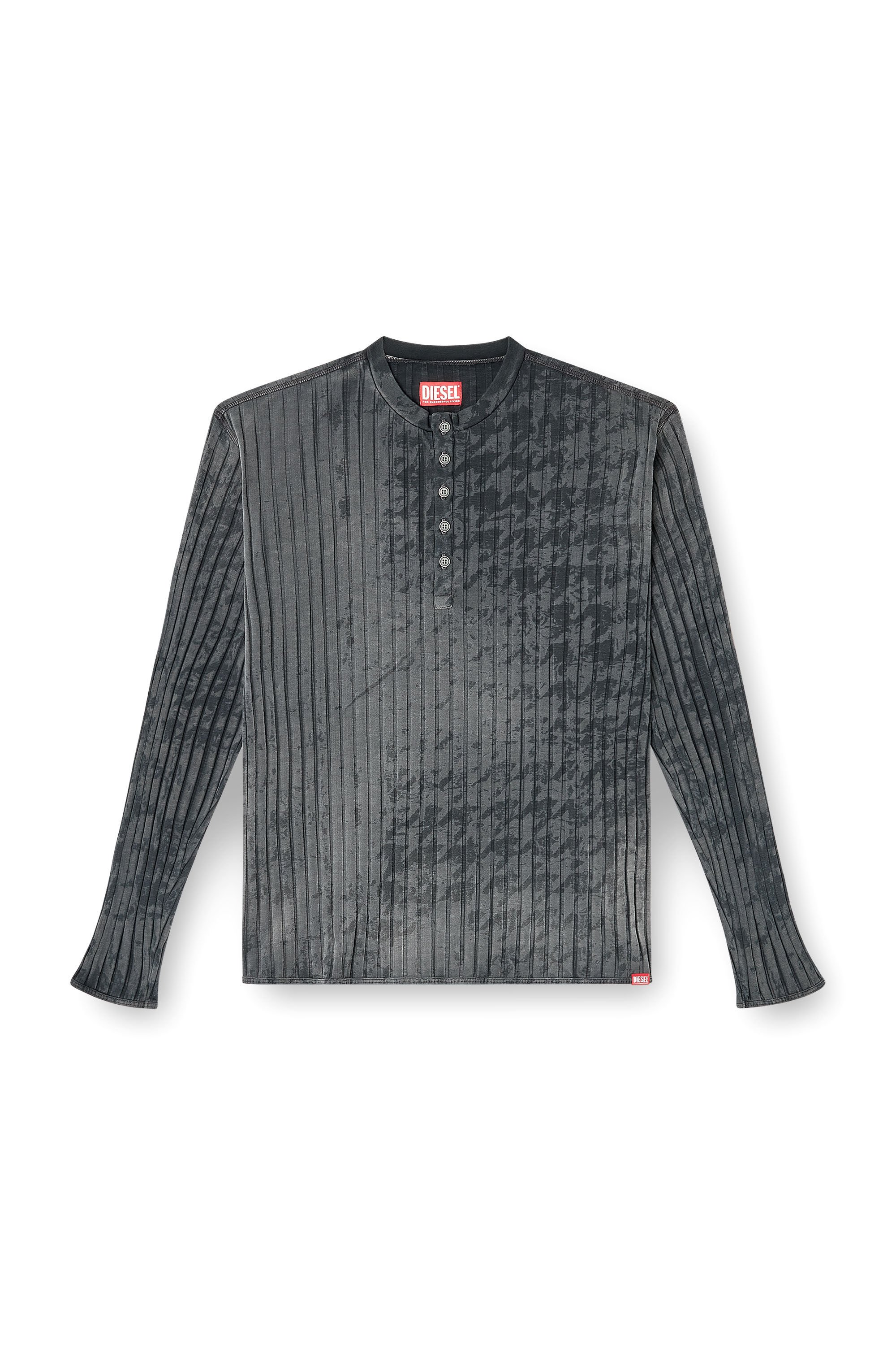 Diesel - T-ALLY-PIE, Male's Ribbed Henley top with houndstooth motif in ブラック - 2