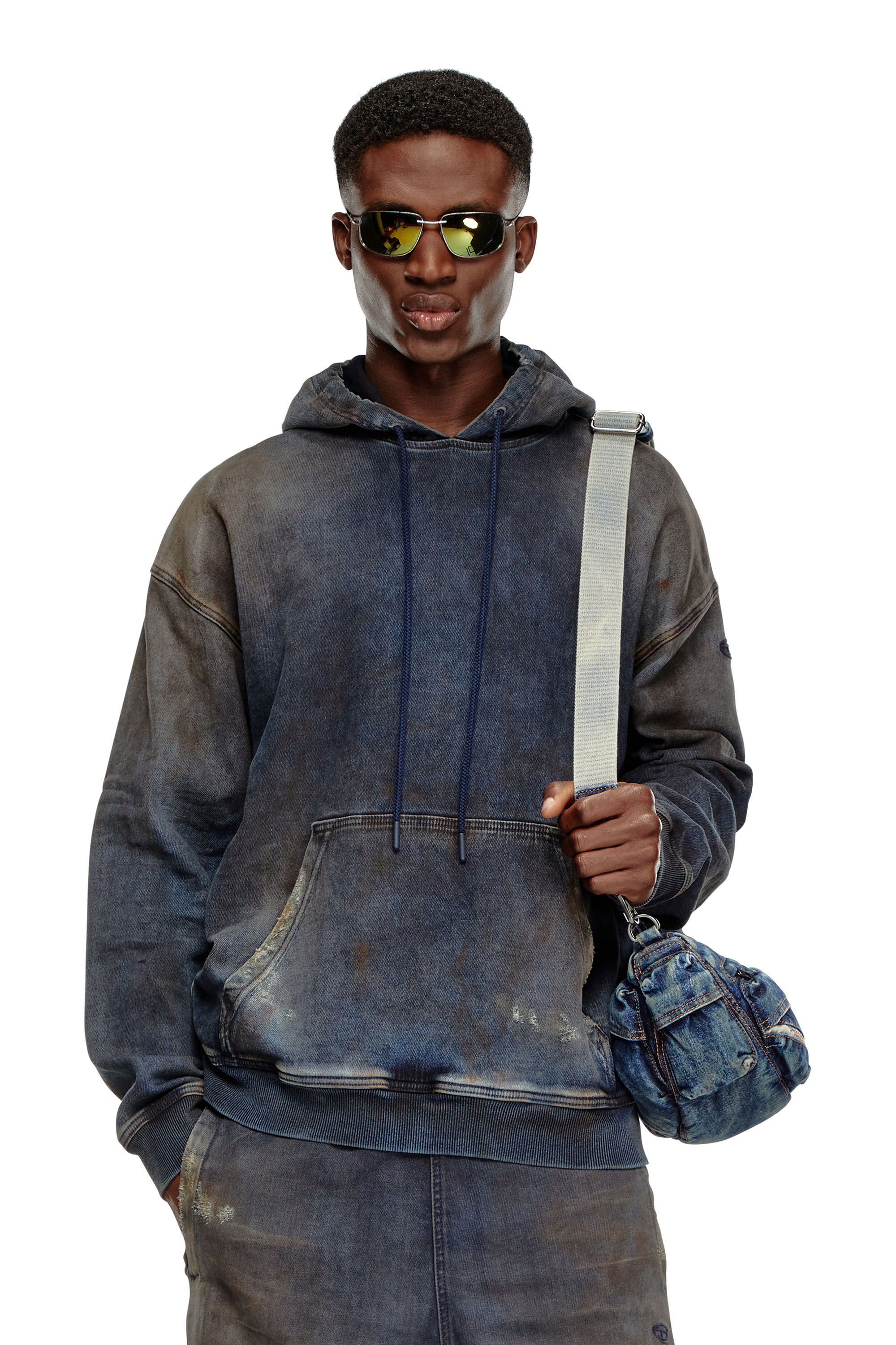 Diesel - D-UM-RIB TRACK, Unisex's Sweatshirt in distressed Track Denim in ダークブルー - 3