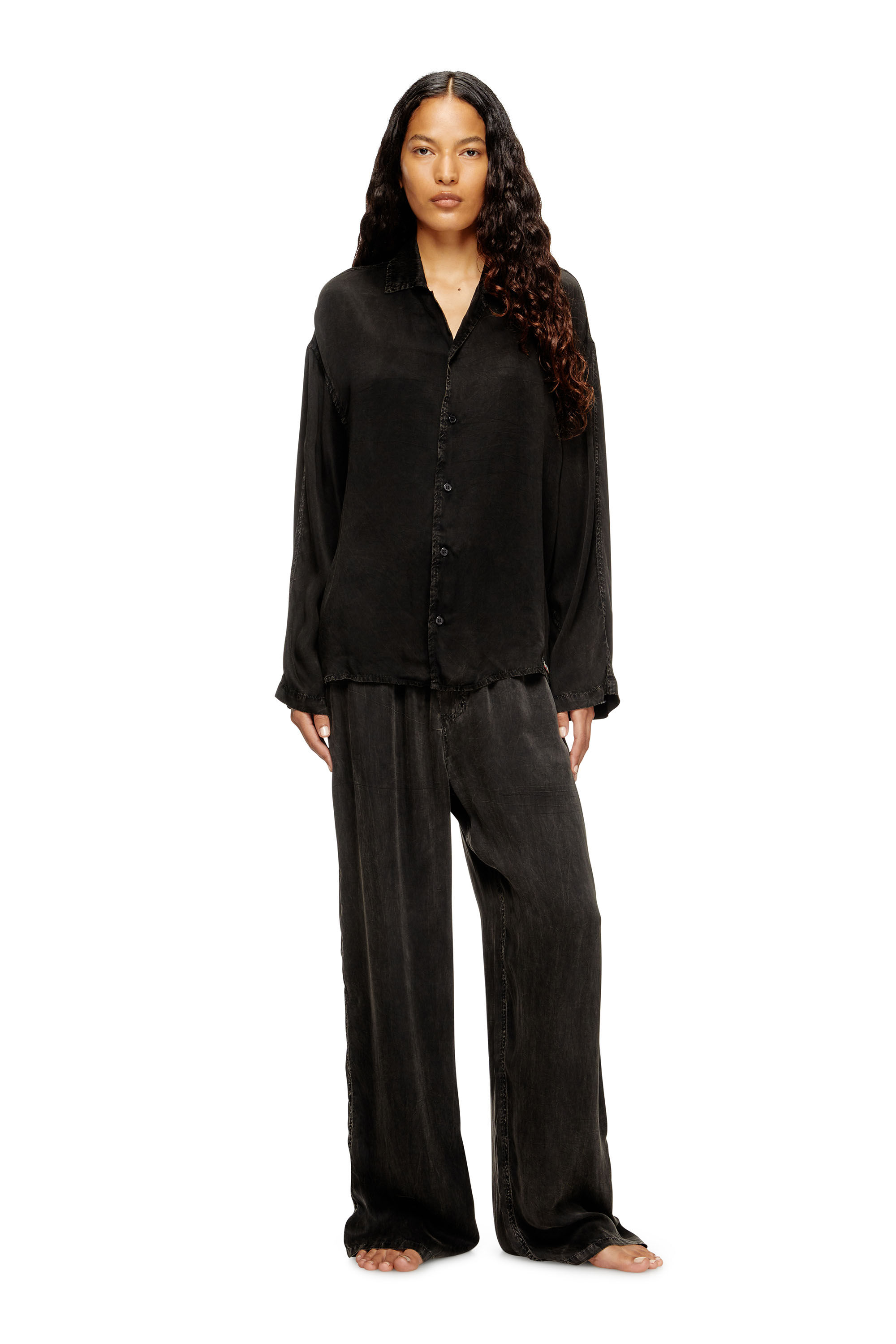 Diesel - SET-KEITH-DNM, Unisex's Fluid pyjamas with denim effect in ブラック - 6