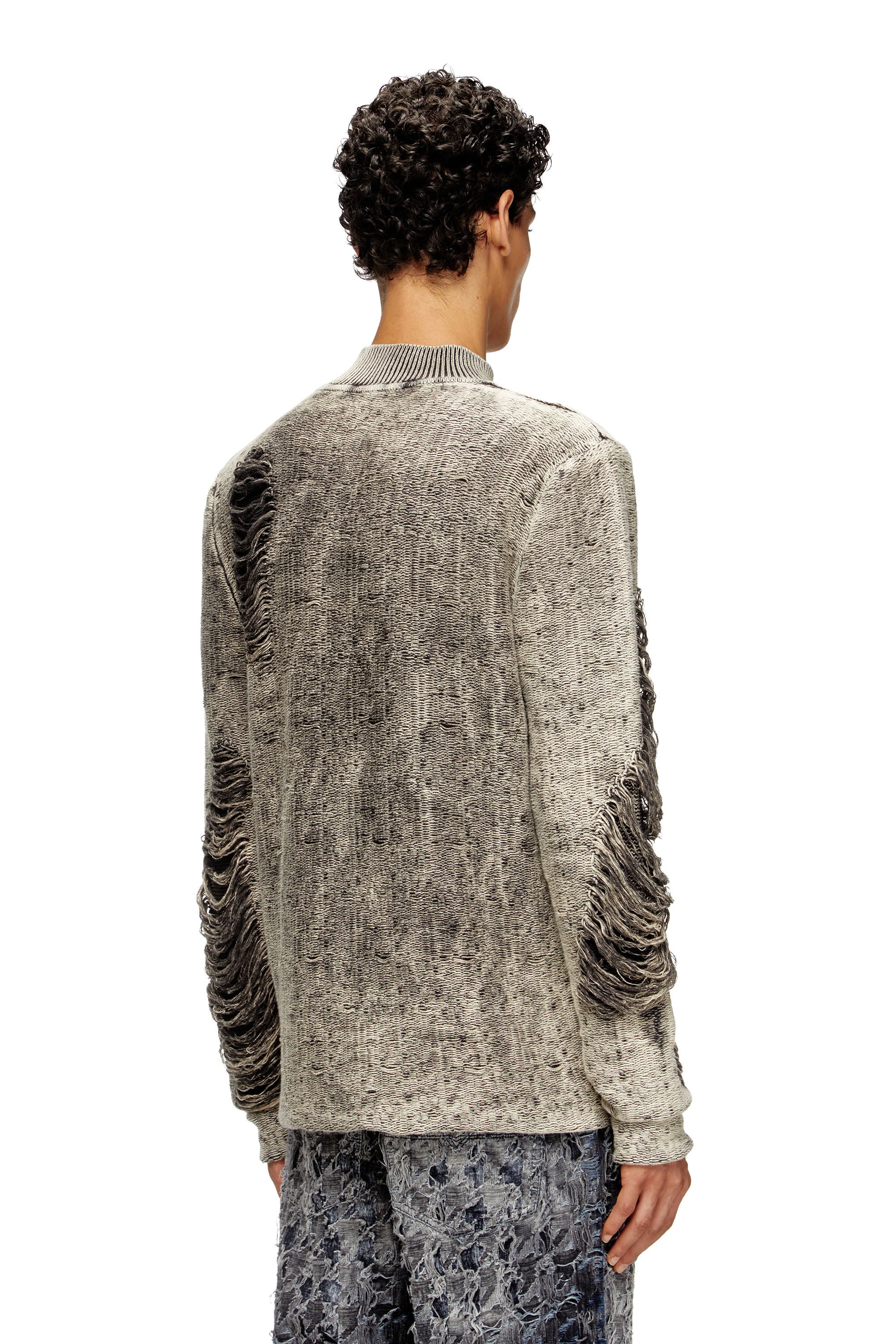 Diesel - K-FJORDI, Male's Destroyed jumper with floating yarns in グレー - 5