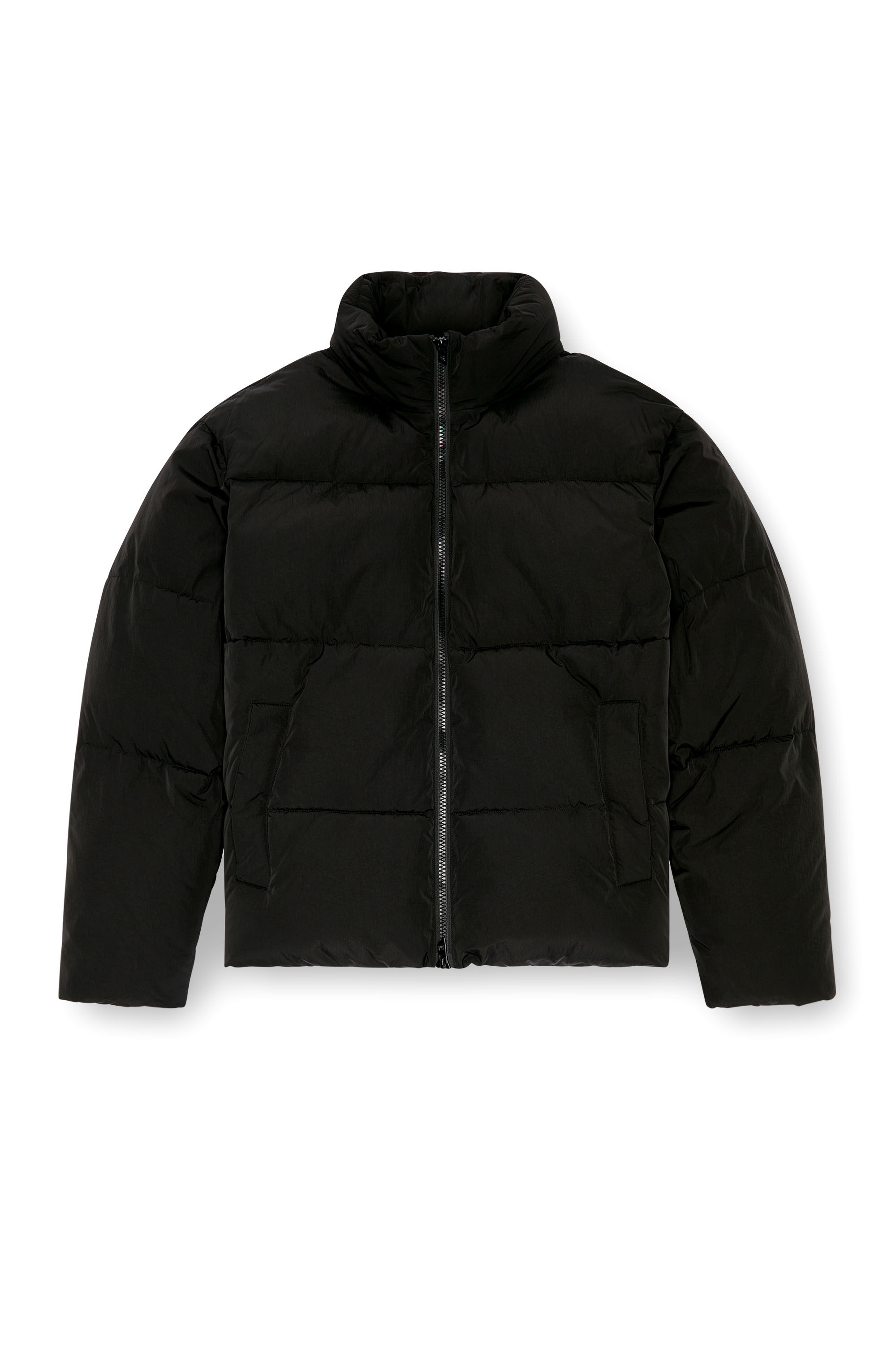 W-RAVEEL Hooded down jacket in wrinkled nylon｜ブラック｜メンズ 