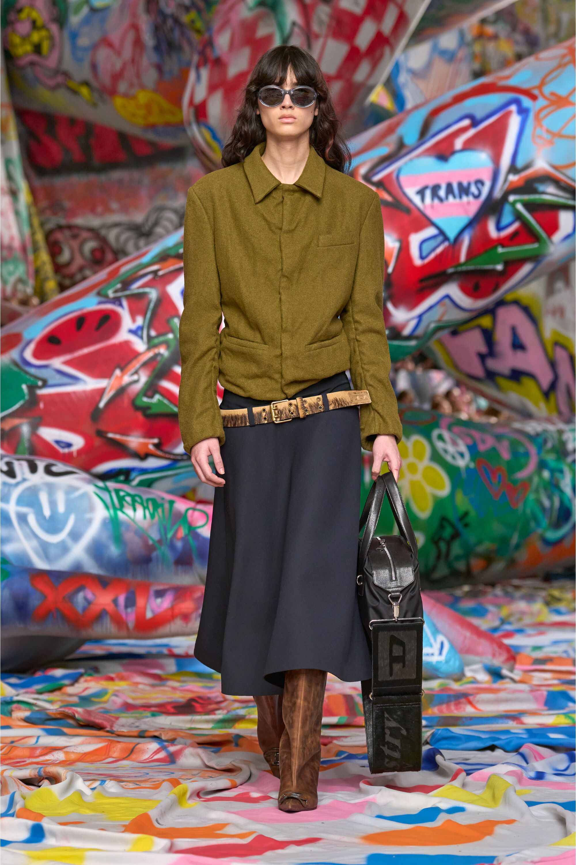 B-FLAG-D 4cm belt in long-hair leather｜ブラウン｜ウィメンズ｜DIESEL