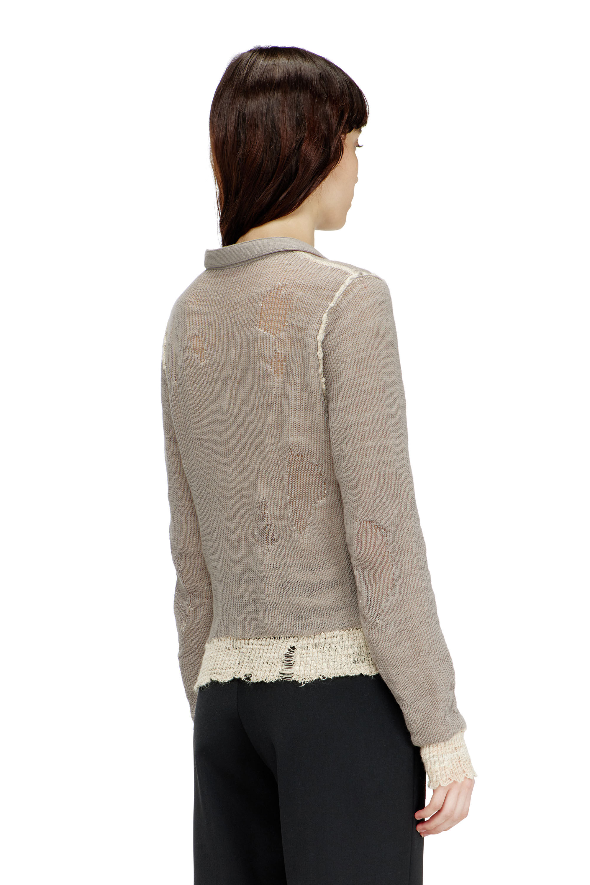 M-DRACARINA Distressed jumper with biker neck strap｜グレー