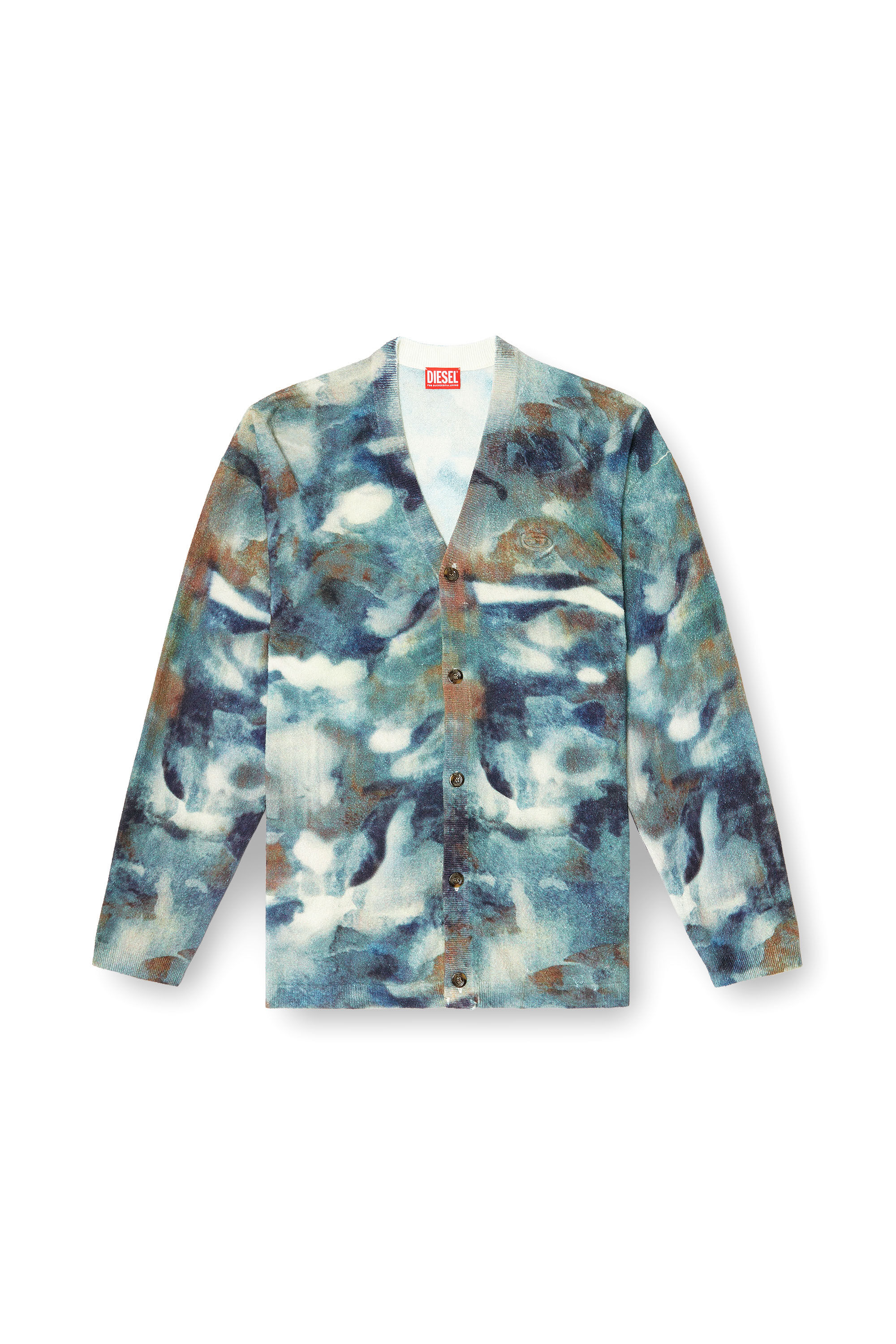 M-ILLUM-CARDIGAN Sponge-yarn cardigan with abstract print｜ブルー
