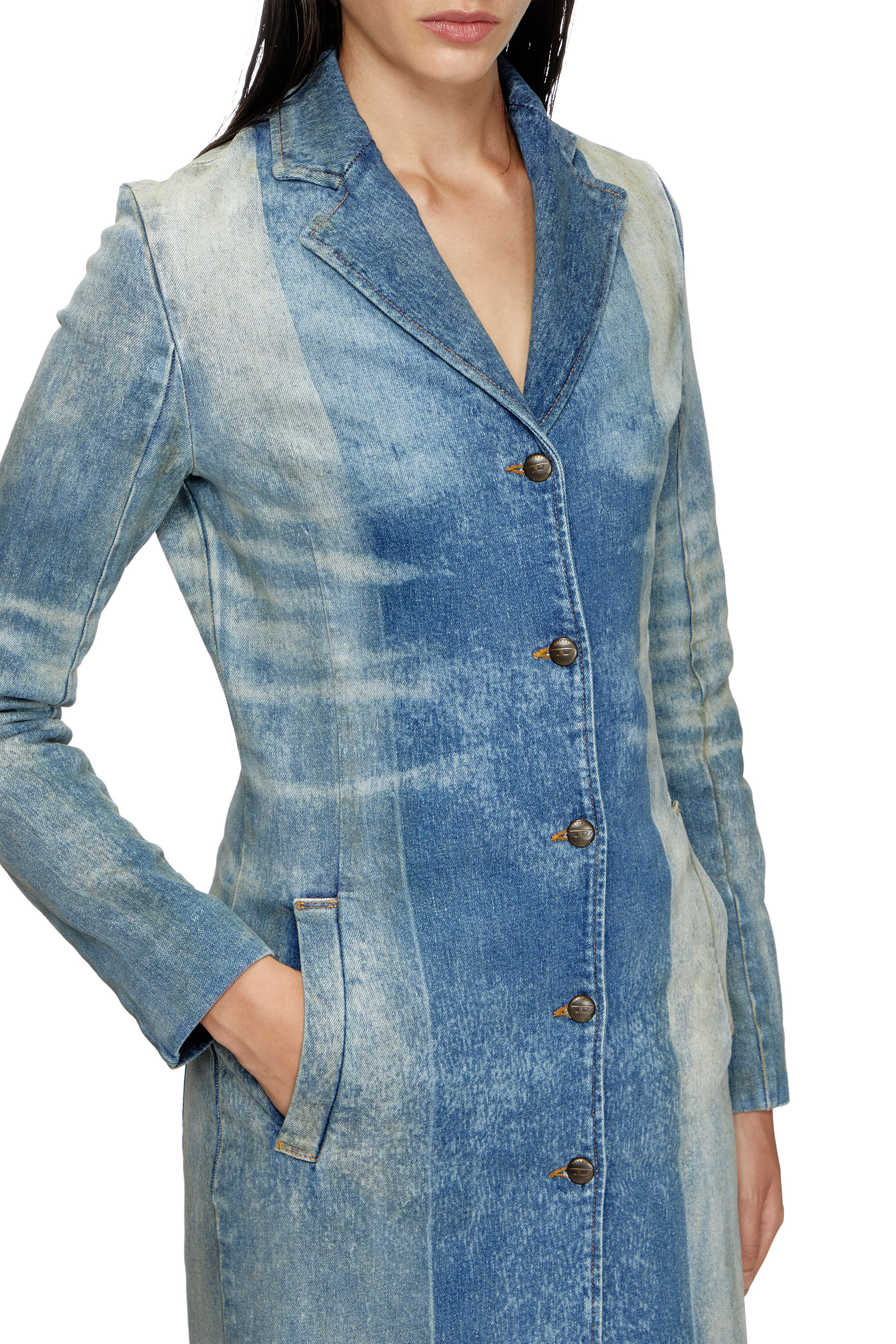 Diesel - DE-LAMOUR-FSF, Female's Denim coat with solarised folds in ミディアムブルー - 4