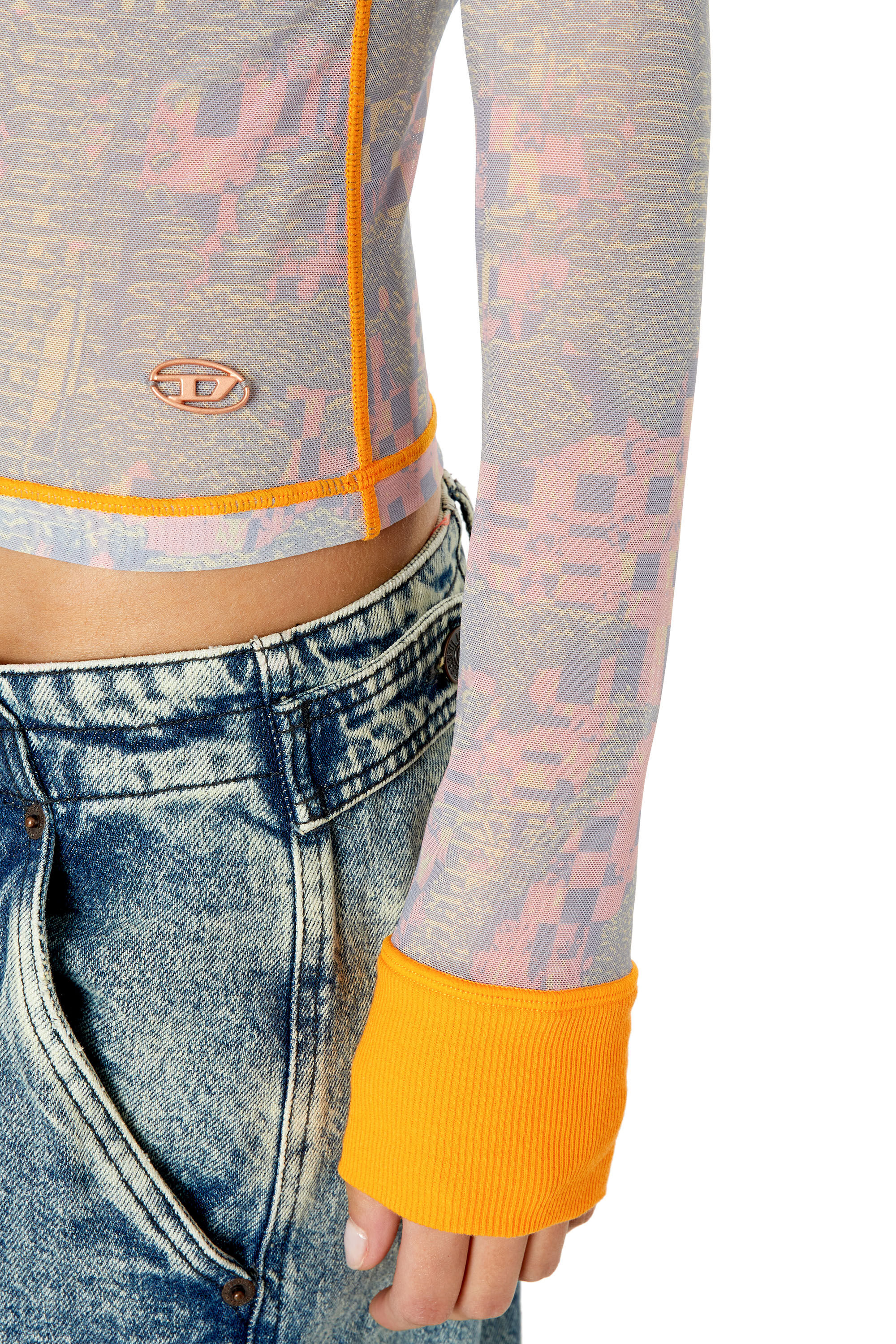 Diesel - T-SIEL, Female's 長袖トップス メッシュ カモフラ in ブルー/ピンク - 5