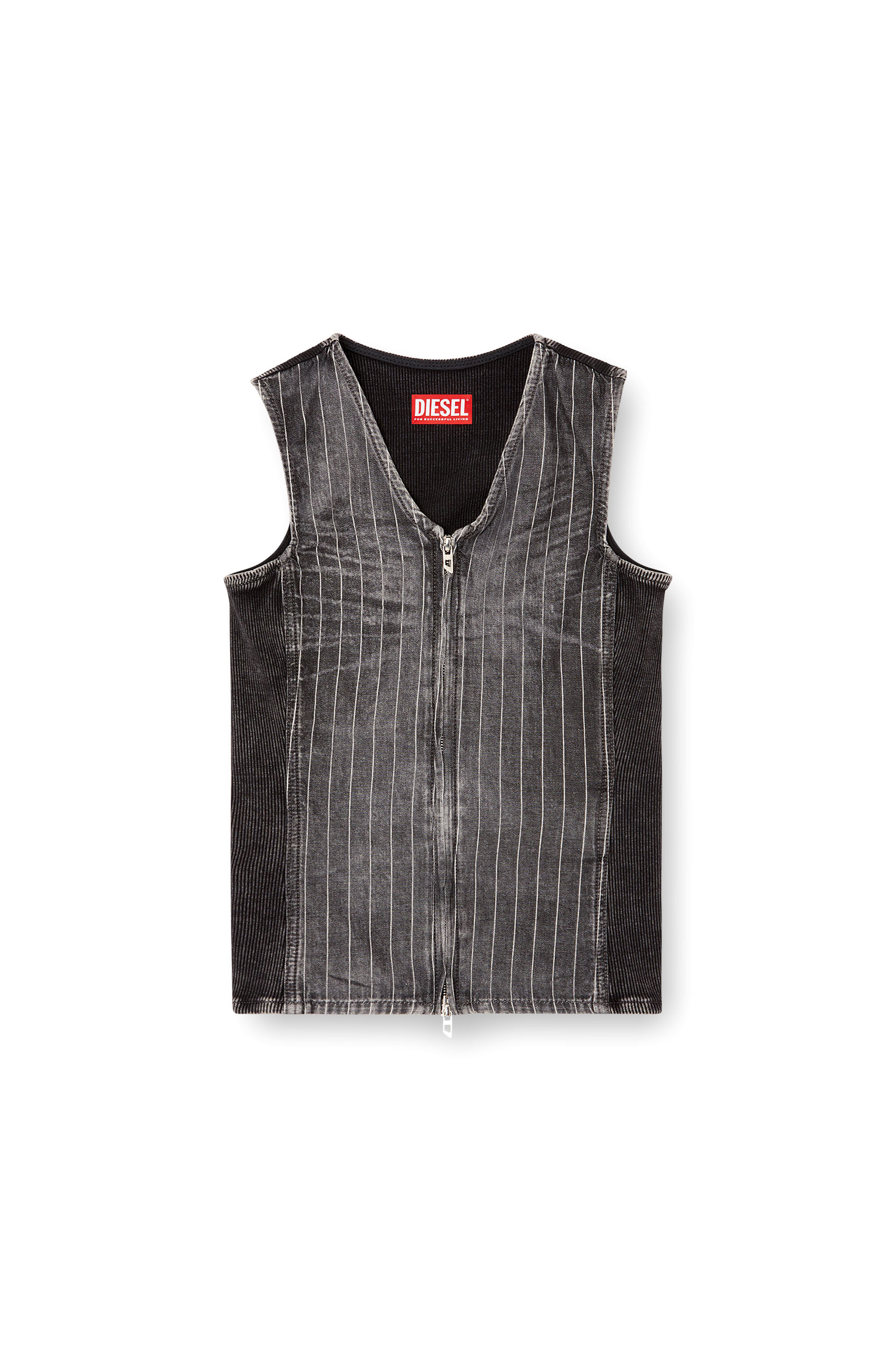 Diesel - DE-NESSI-S, Female's Zipped top in denim and corduroy in グレー/ブラック - 2