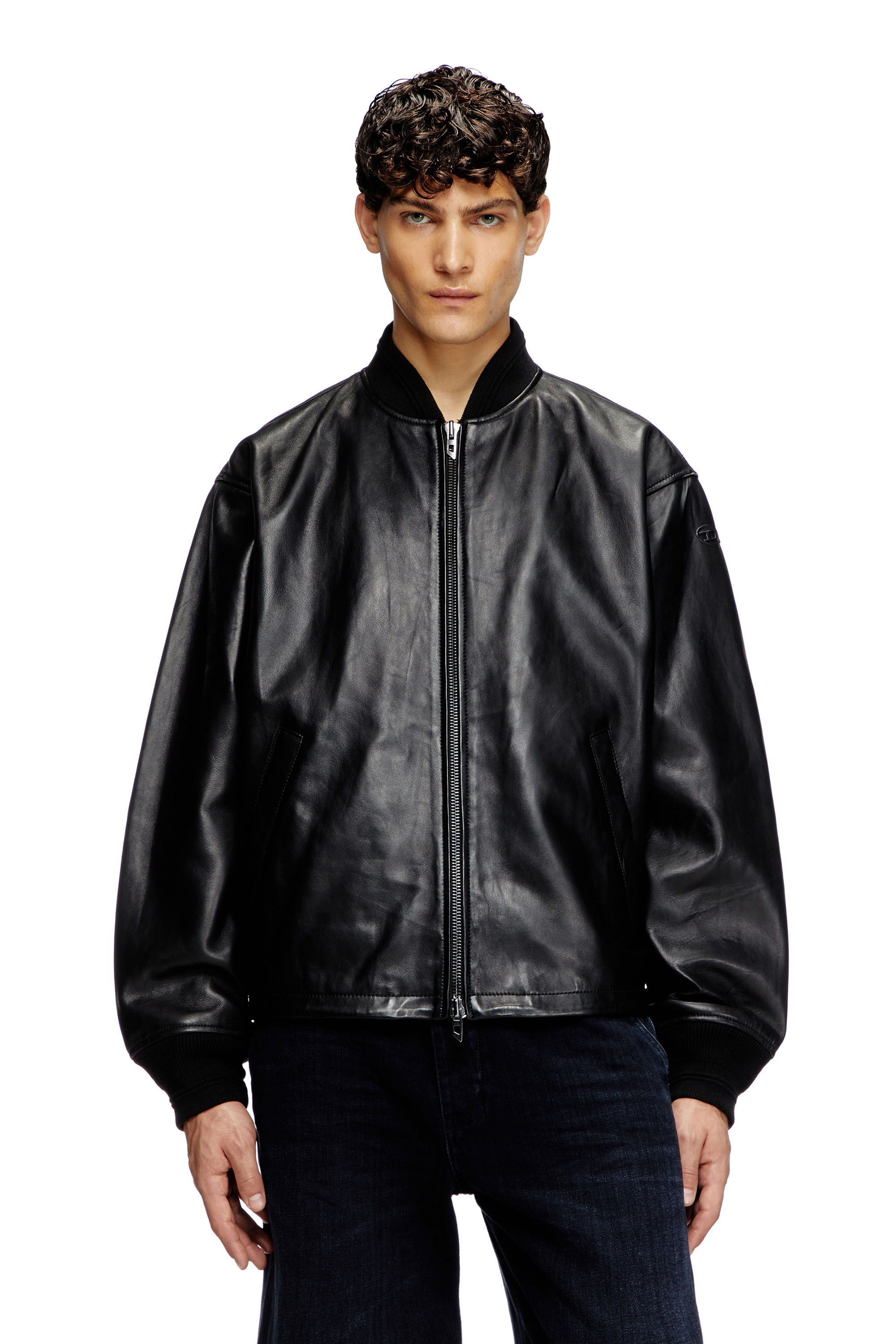 Diesel - L-KHAT, Male's Waxed-leather bomber jacket in ブラック - 3