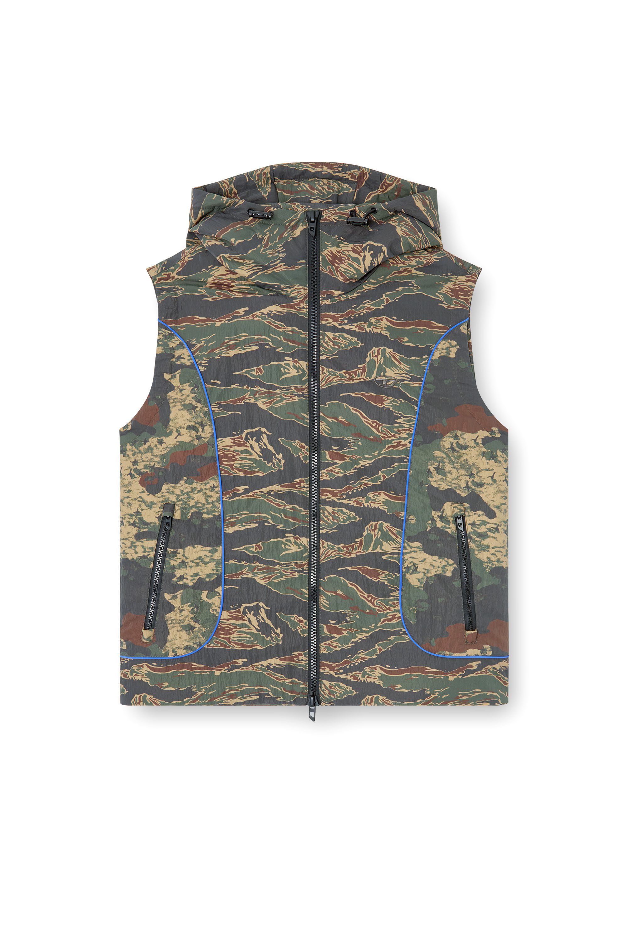 Diesel - J-OSTEND-SL-CAMU, Male's Hooded vest with mixed camo prints in ブルー/グリーン - 2