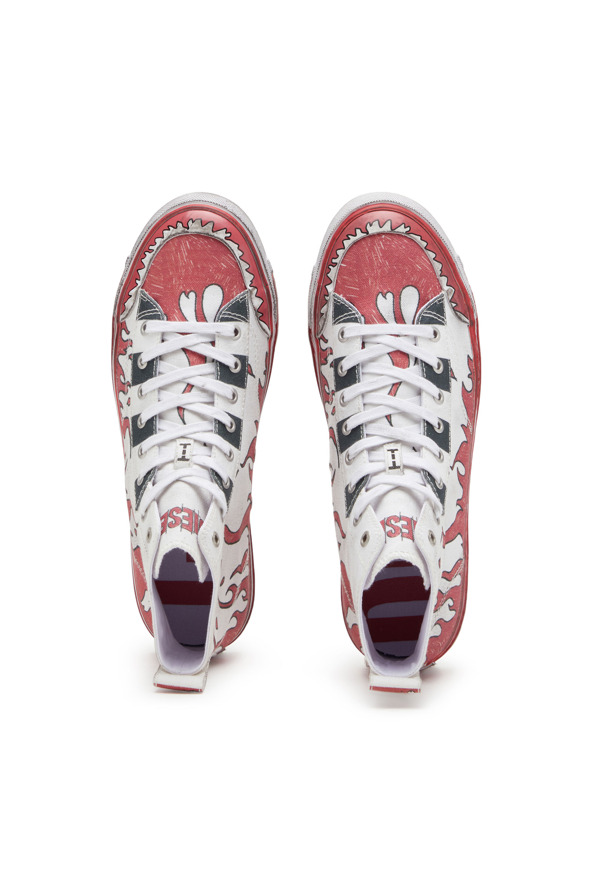 Diesel - S-ATHOS MID, Male's プリントキャンバス ミッドカットスニーカー - S-Athos Mid in ホワイト/レッド/ブルー - 5