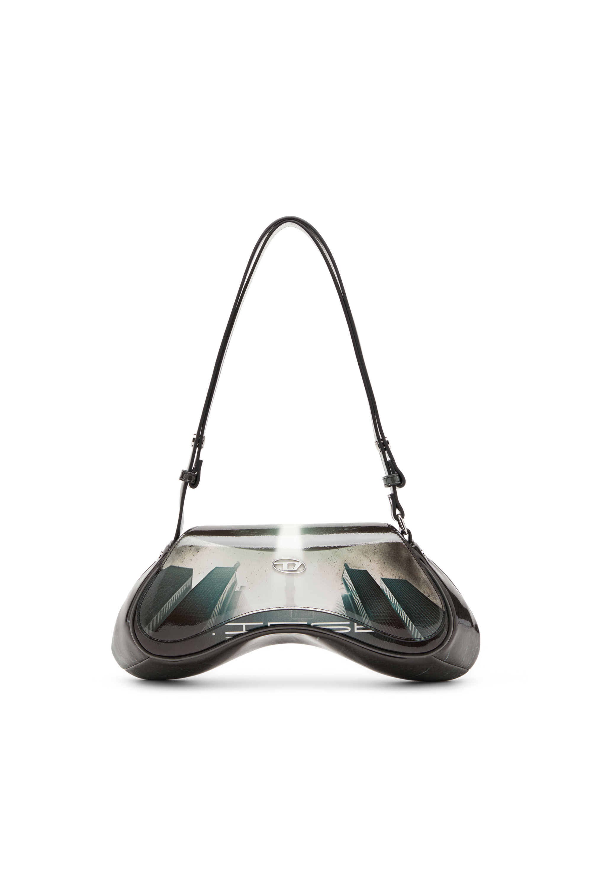 PLAY CROSSBODY Play-Shoulder bag in printed glossy PU｜グレー 