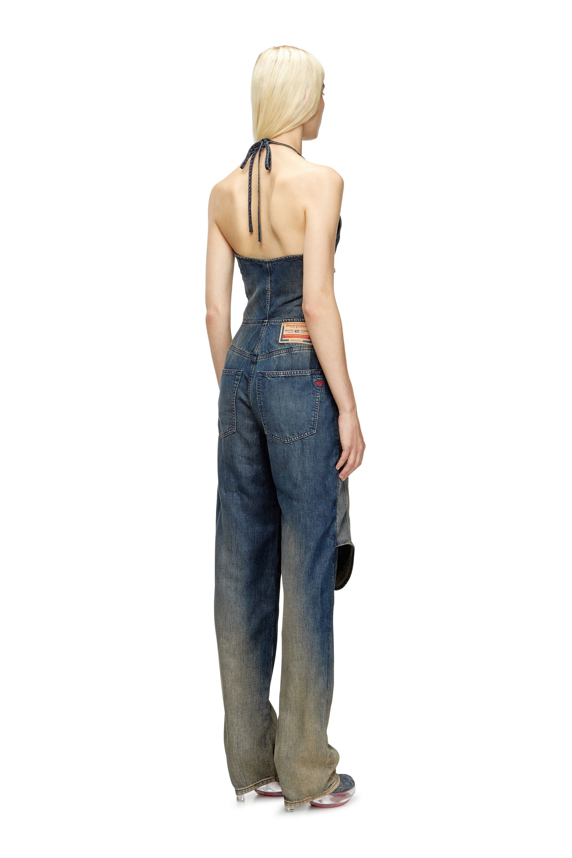 Diesel - DE-CYNTHIA-S, Female's Halter jumpsuit in gradient fluid denim in ダークブルー - 2
