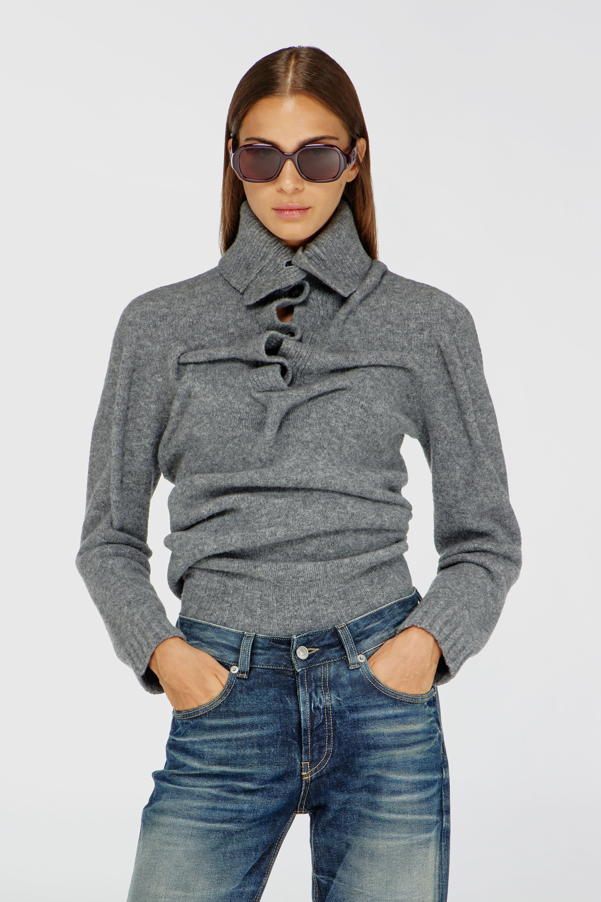 Diesel - M-AMARY, Female's Button-neck jumper in wrinkled boiled knit in null - 3