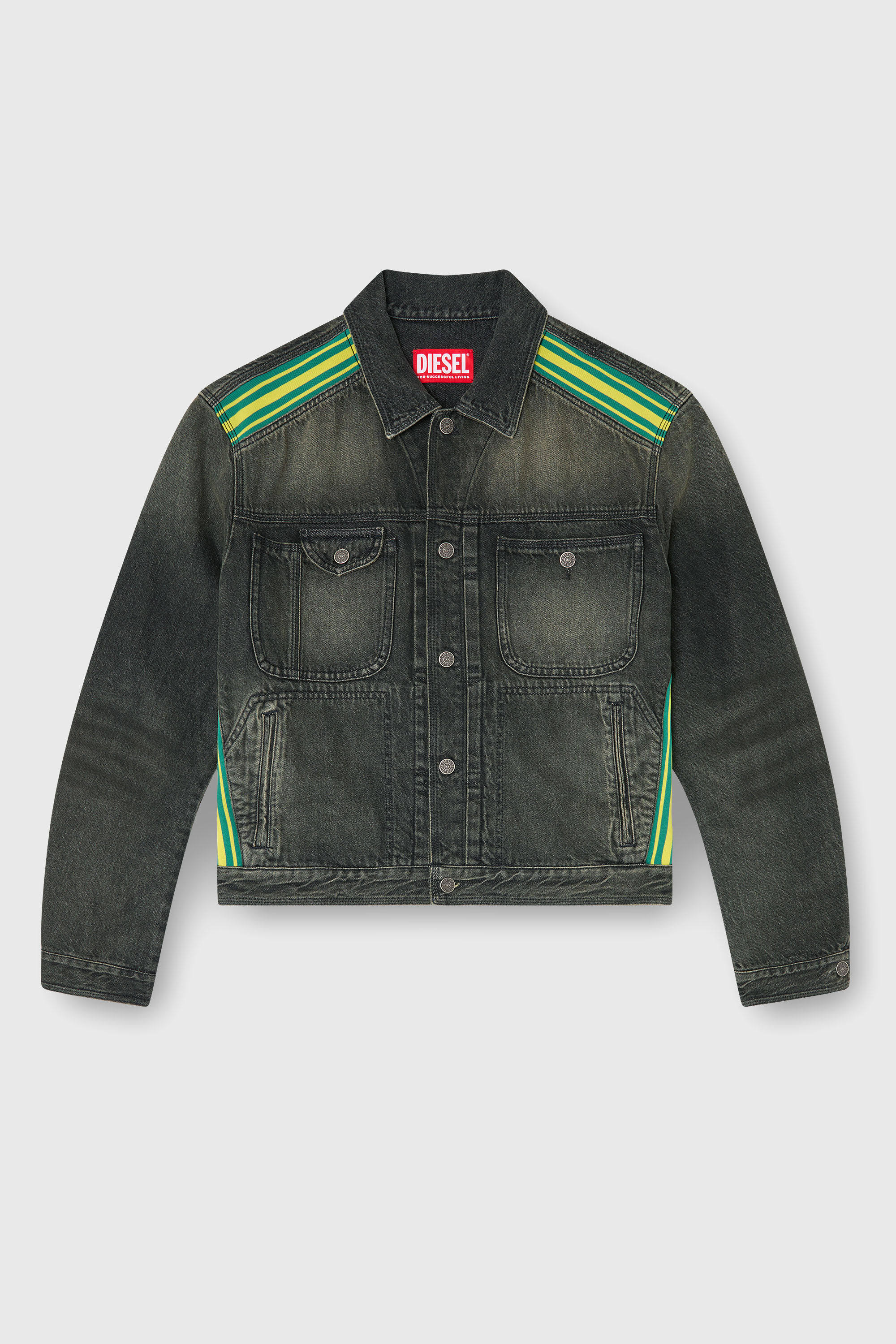 Diesel - D-BAS-FSJ1, Male's Trucker jacket with striped shoulder bands in ダークグレー - 2