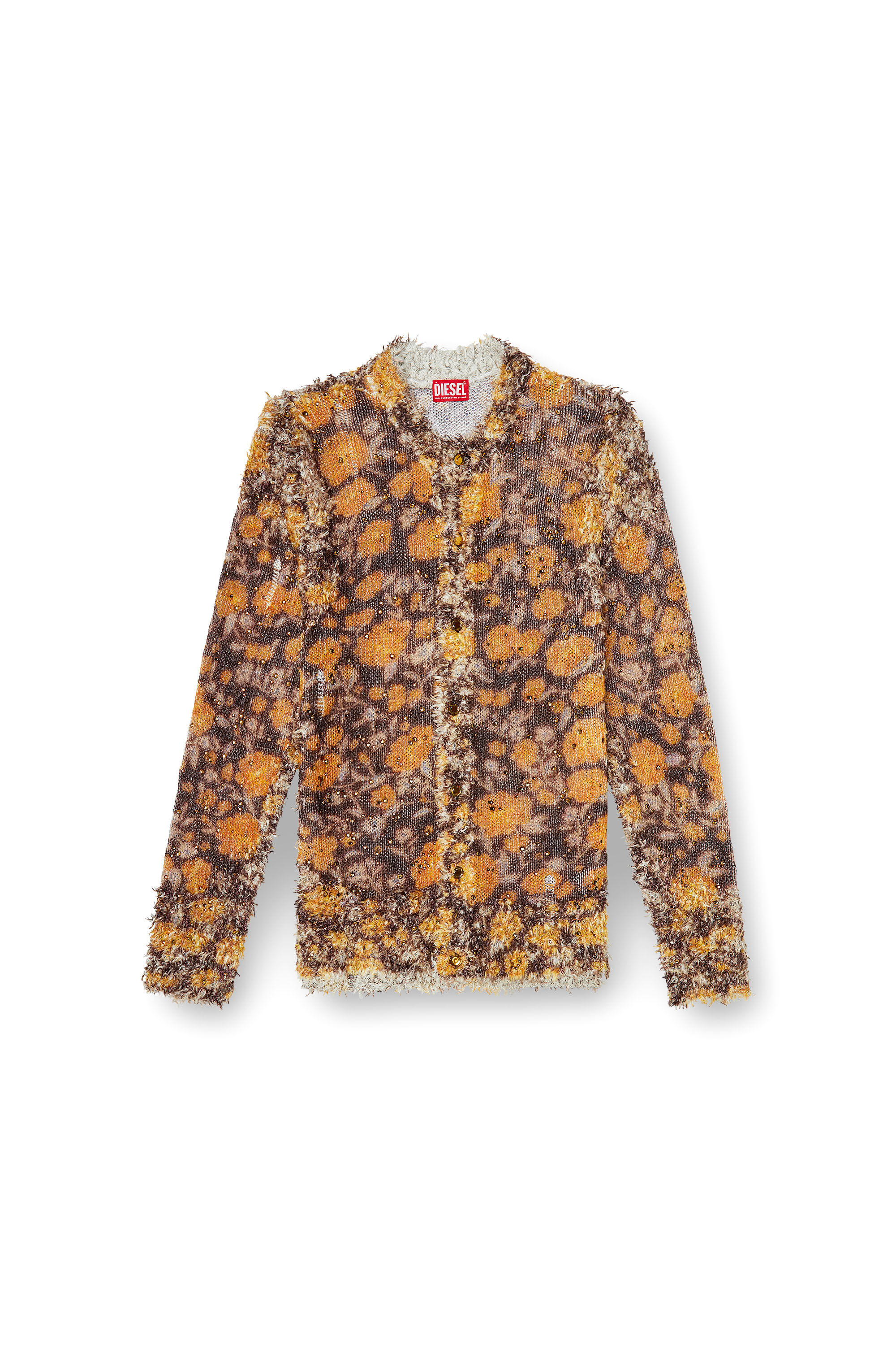 Diesel - K-LINNUS, Male's Printed linen-blend cardigan with crystals in ブラウン/オレンジ - 2