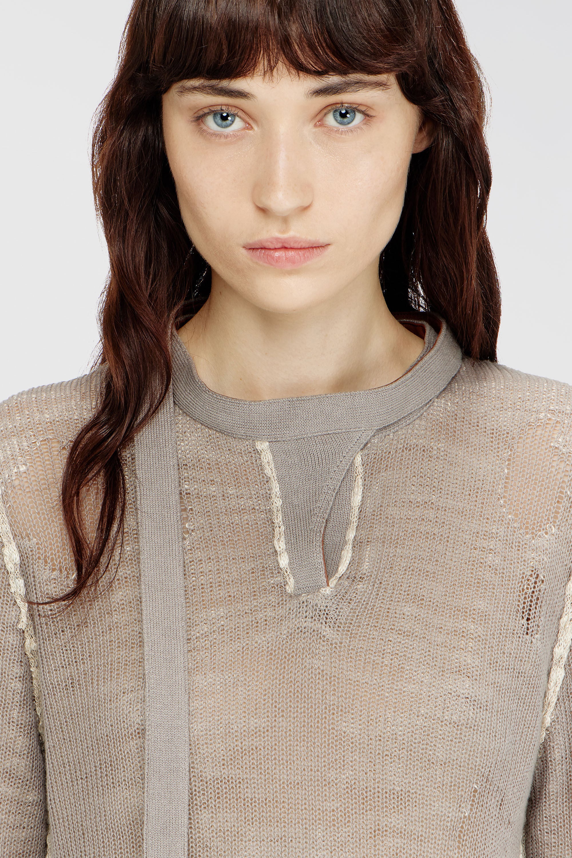 Diesel - M-DRACARINA, Female's Distressed jumper with biker neck strap in グレー - 4