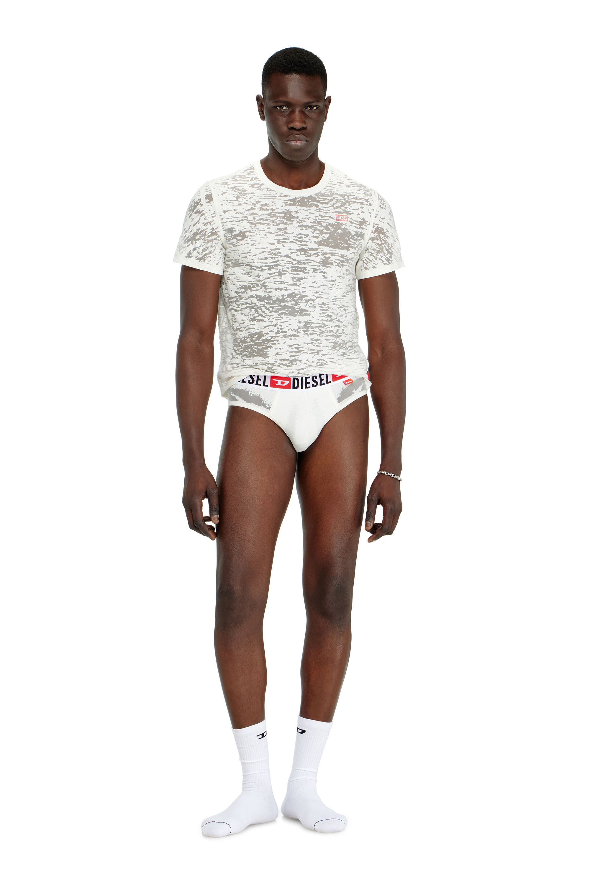 Diesel - PR-ANDRE, Male's Briefs with sheer devor&eacute; effect in ホワイト - 1