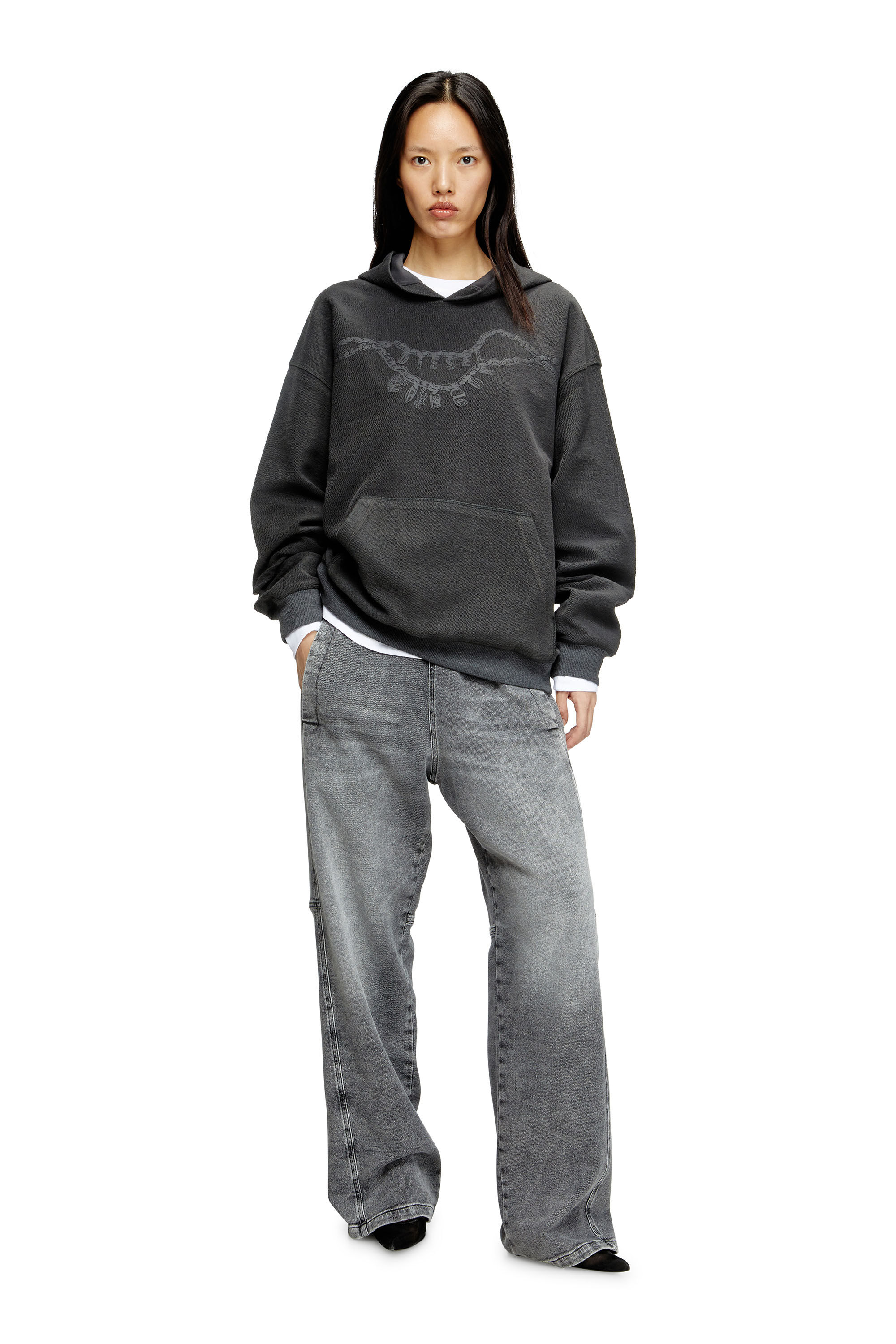 Diesel - S-BOXT-HOOD-HOSHI, Unisex's Hoodie with charm necklace print in ダークグレー - 6
