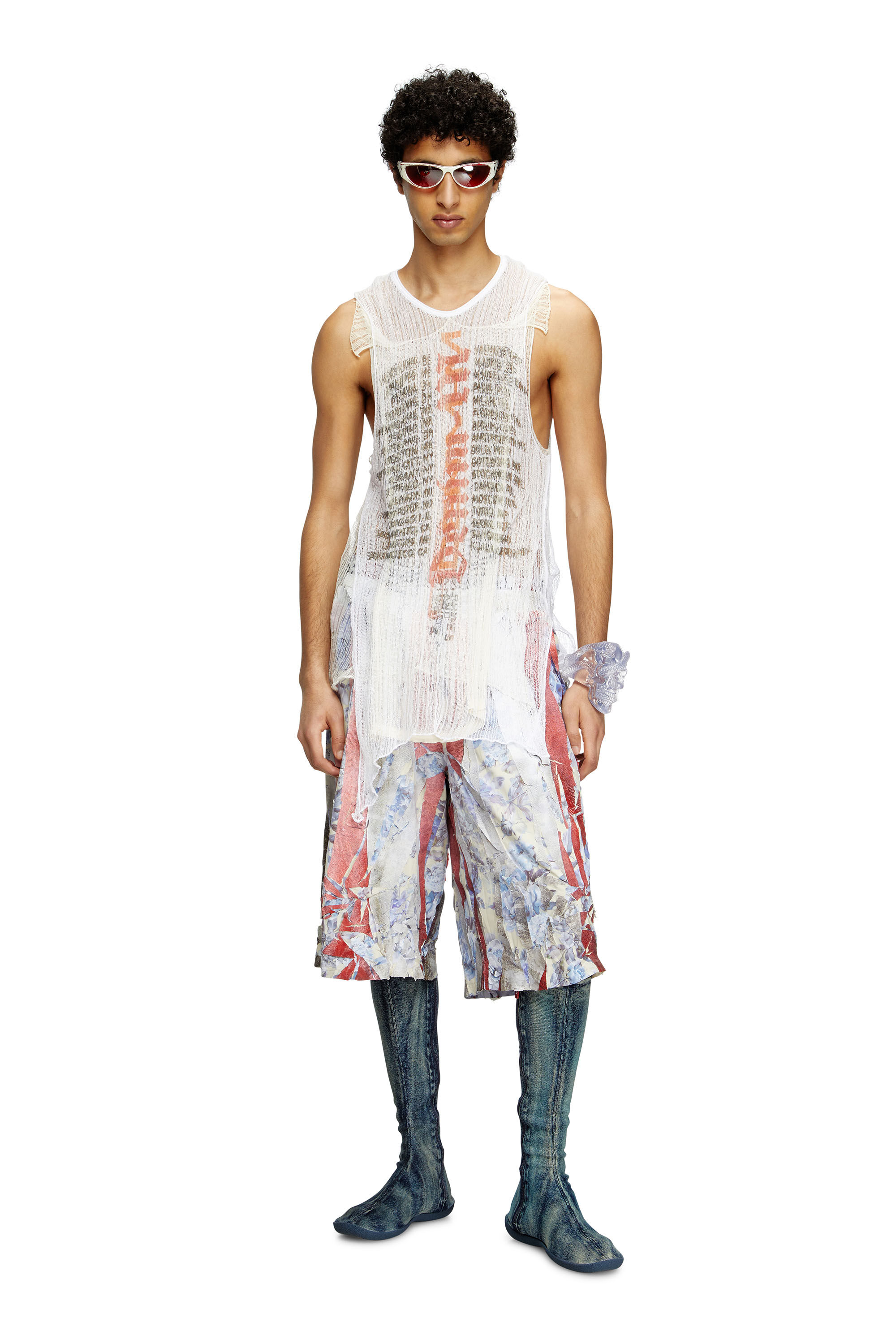Diesel - K-ABANTE-B, Male's Knitted tank top with distressing in ホワイト - 1