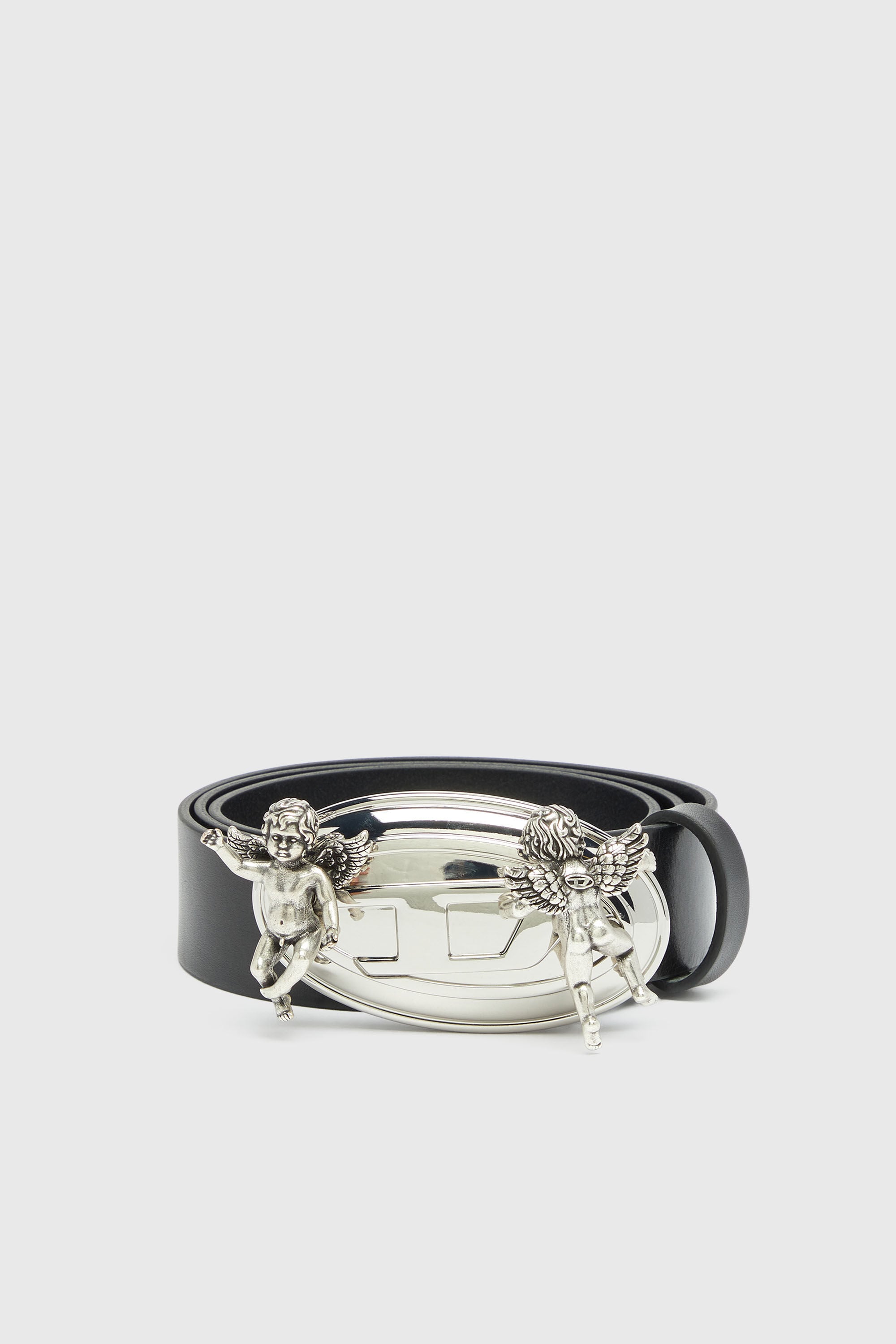 Diesel - B-OVAL ANGELS 35, Female's 3.5cm leather belt with cherub Oval D buckle in ブラック - 1