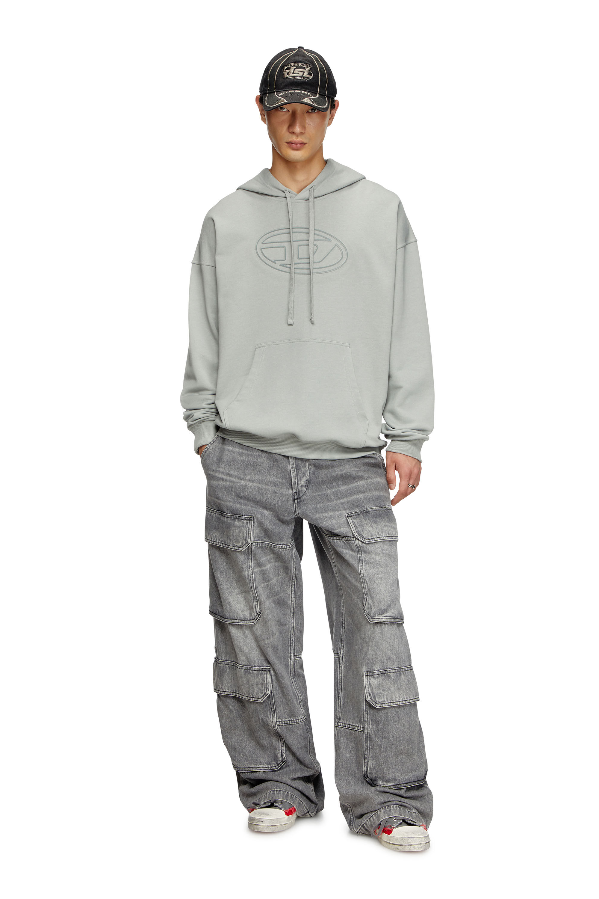 Diesel - S-UMMER-BIGOVAL, Male's Hoodie with embossed Oval D in ライトグレー - 1