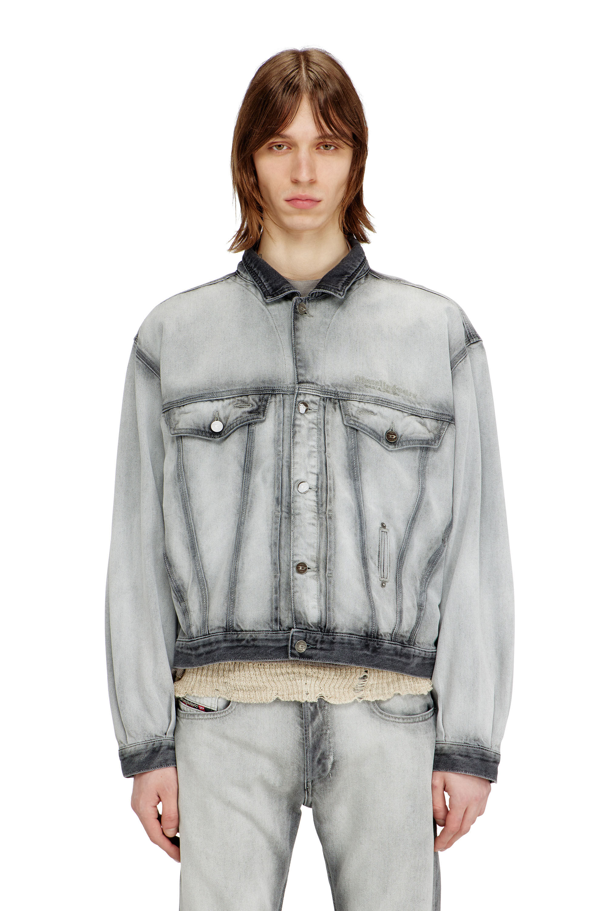 D-DENVER-FSI Trucker jacket in soft skeleton denim｜グレー