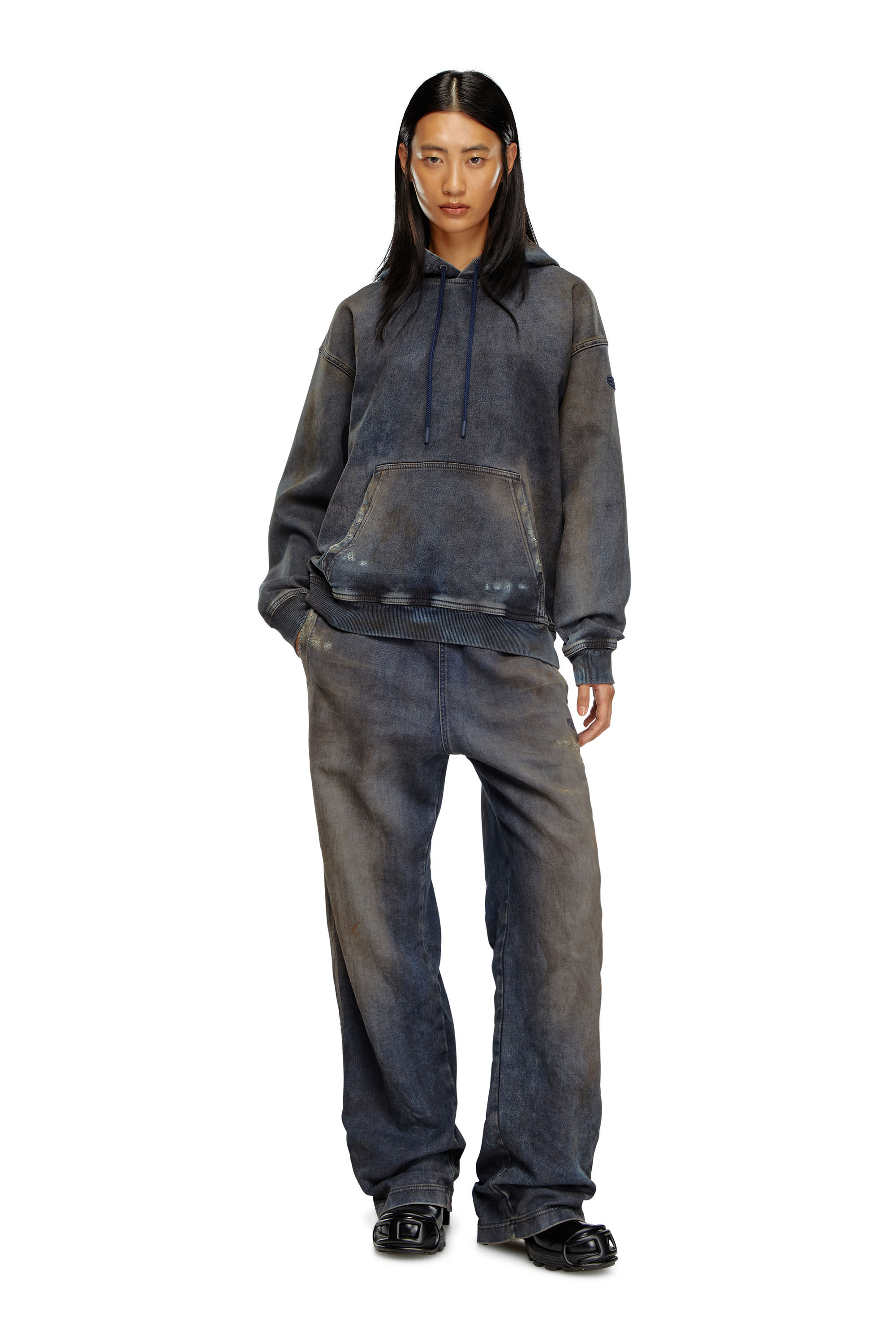 全国送料無料ギフト D-UM-RIB Denim｜ブルー Track distressed in Sweatshirt TRACK キッチン家電