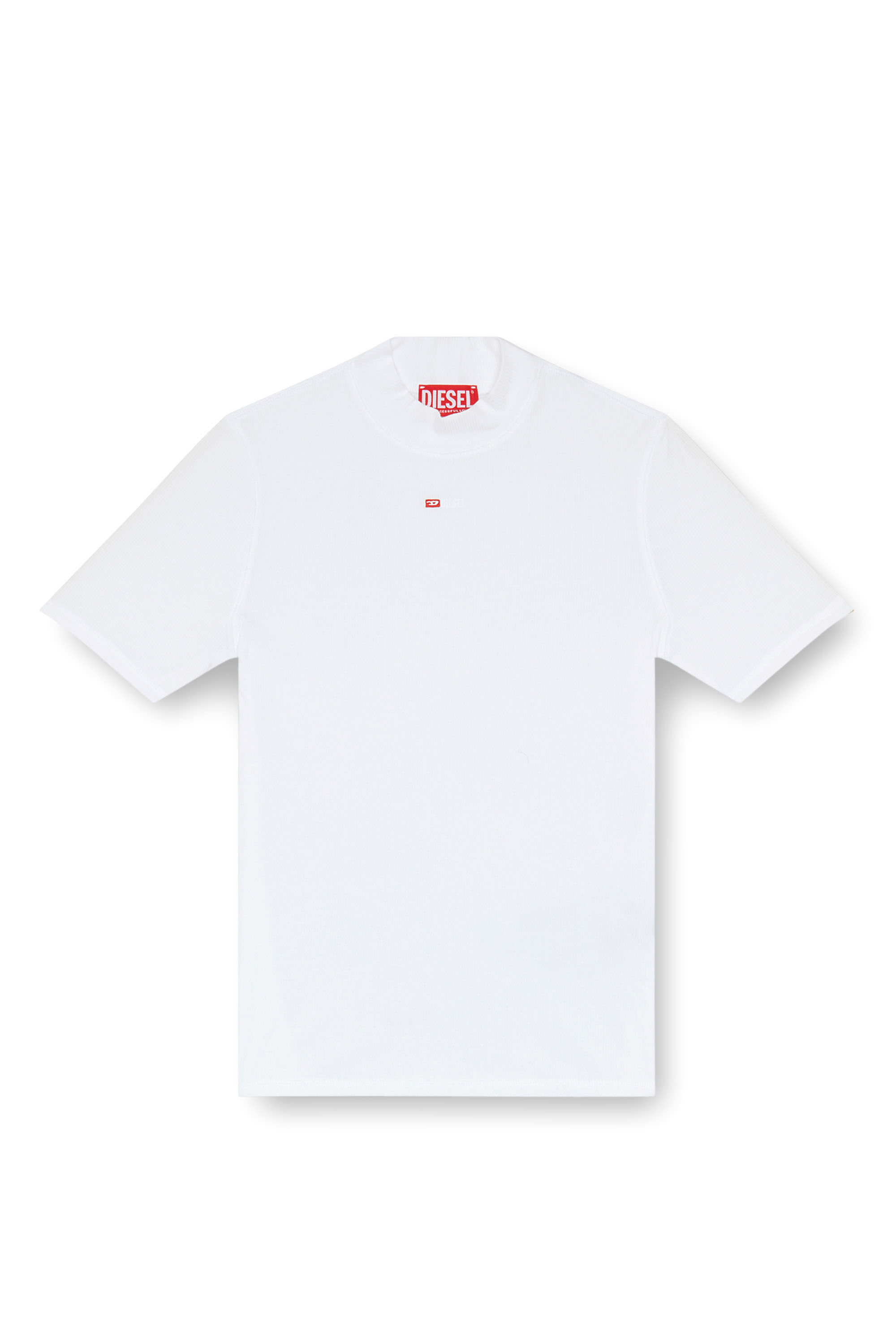 T-MOKKY-MICRODIV Tシャツモックネックリブトップス｜ホワイト 