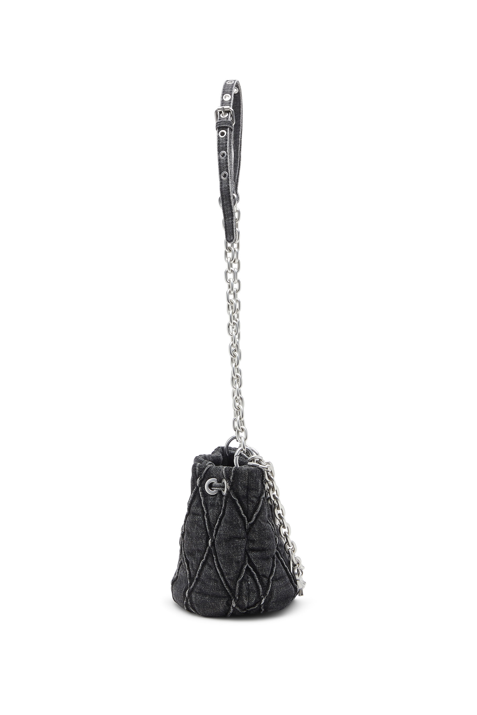 Diesel - HOSHI CHARM-D BUCKET S, Female's Quilted-denim bucket bag with chain charms in ブラック - 3