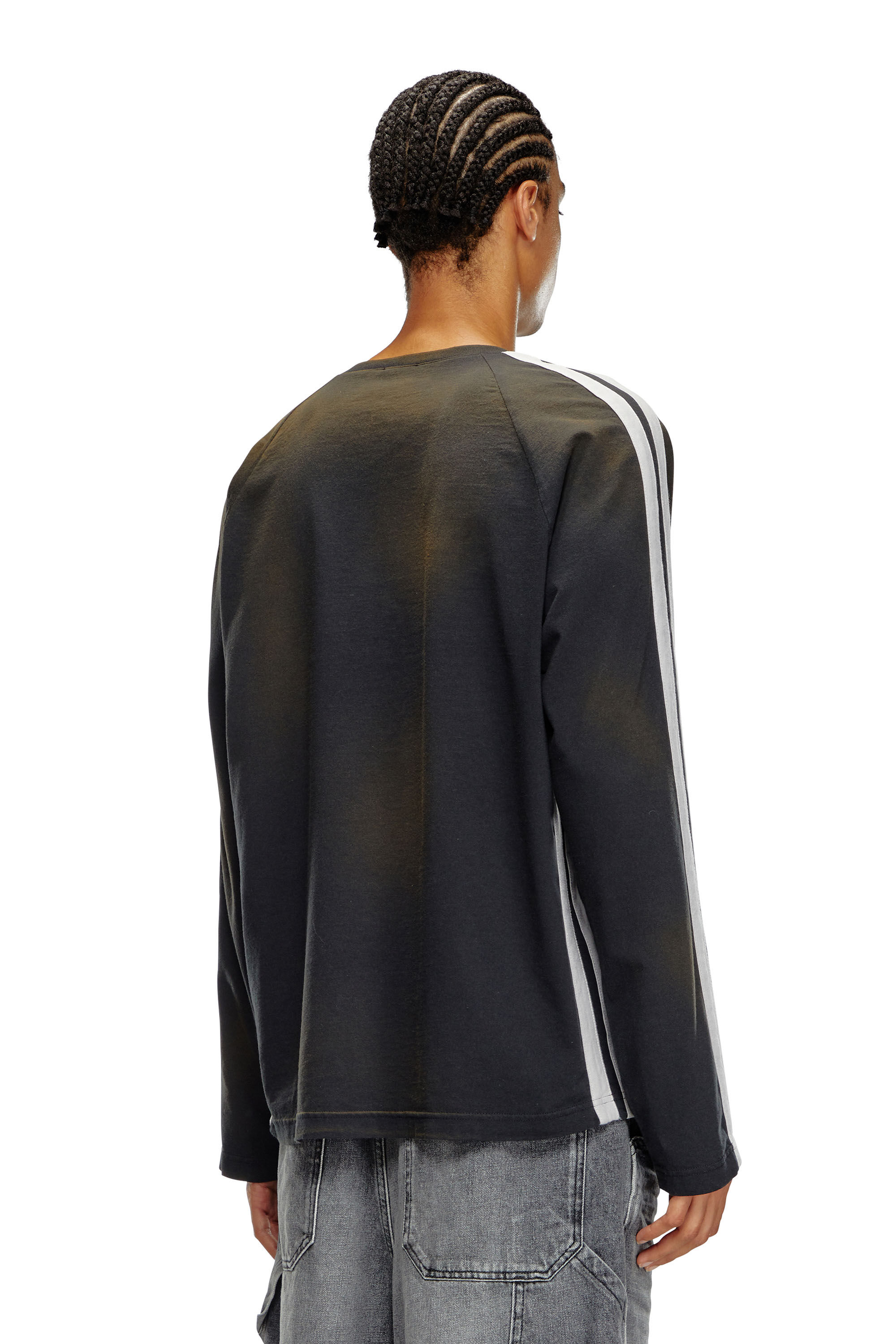Diesel - T-ROXFINO-STRIPE, Male's Sun-faded long-sleeve Henley T-shirt in ブラック - 4