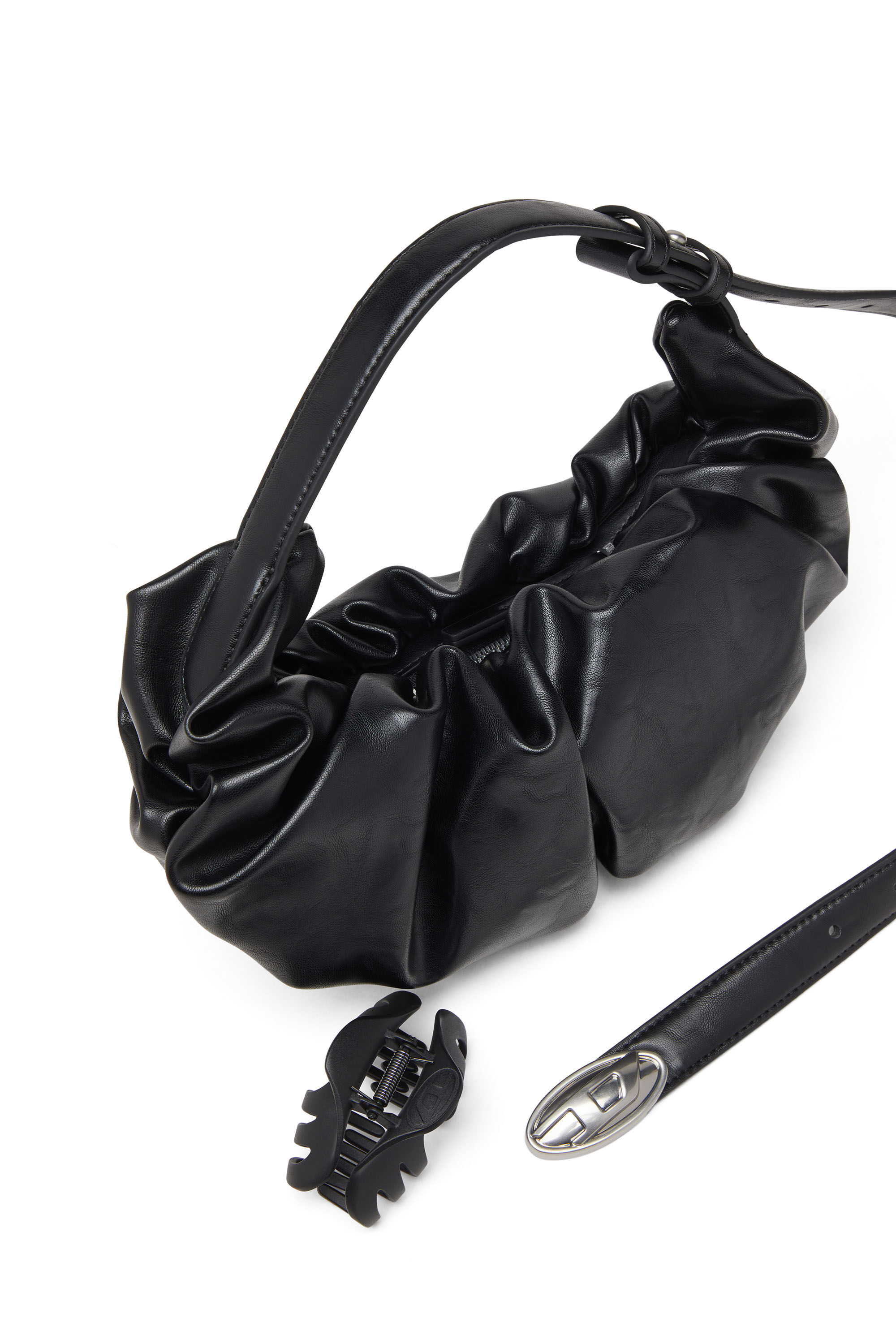 Diesel - GRAB-D HOBO S, Female's Grab-D S-Small scrunched hobo bag in shiny PU in ブラック - 6