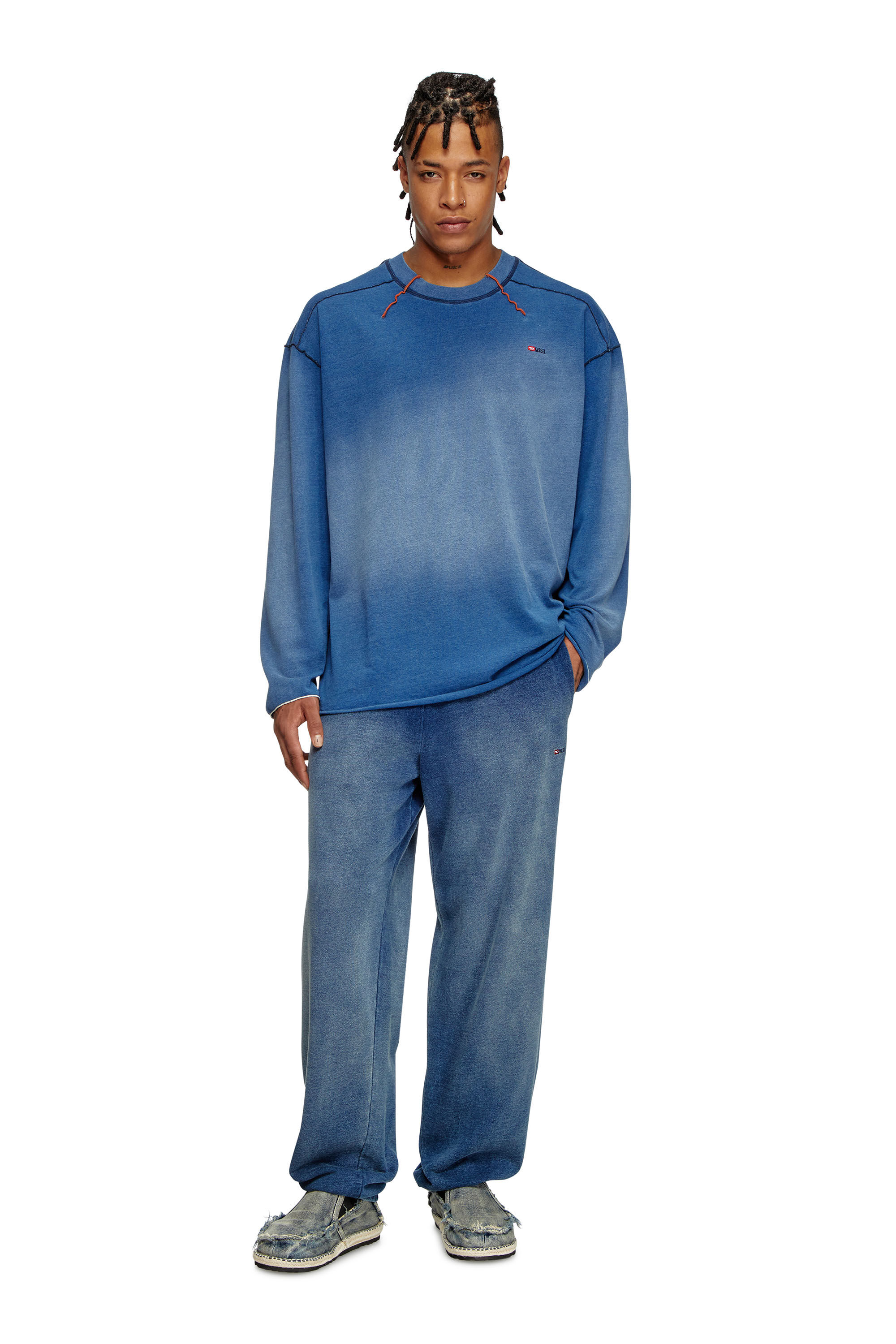 T-CRAO-LS Faded long-sleeve T-shirt with micro logo｜ブルー
