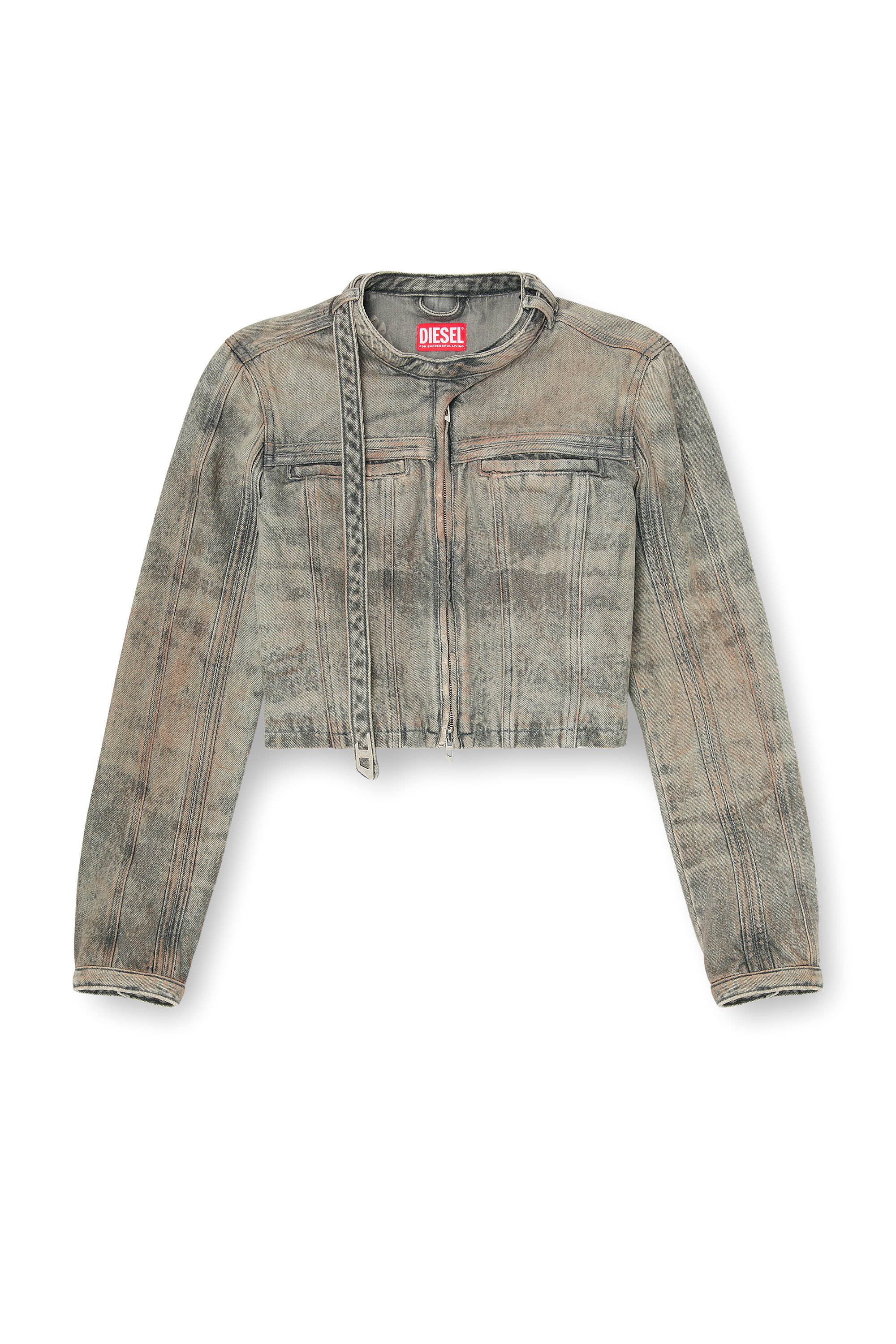 Diesel - DE-SAPHIX-FSI1, Female's Cropped jacket in cotton-hemp satin denim in グレー - 2