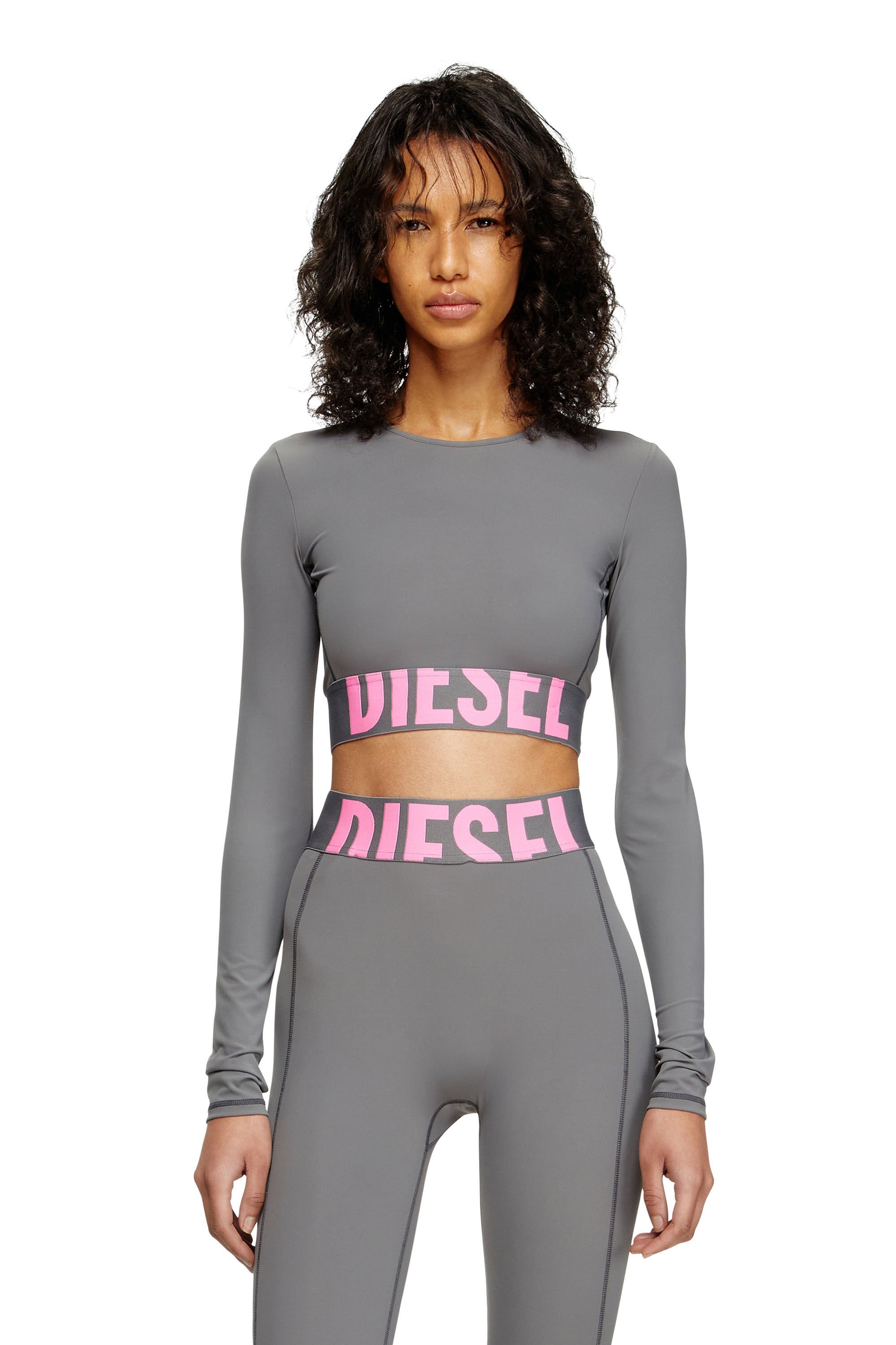 Diesel - MELISSA-D-POP, Female's Microfibre crop top with cut-off logo in グレー - 3