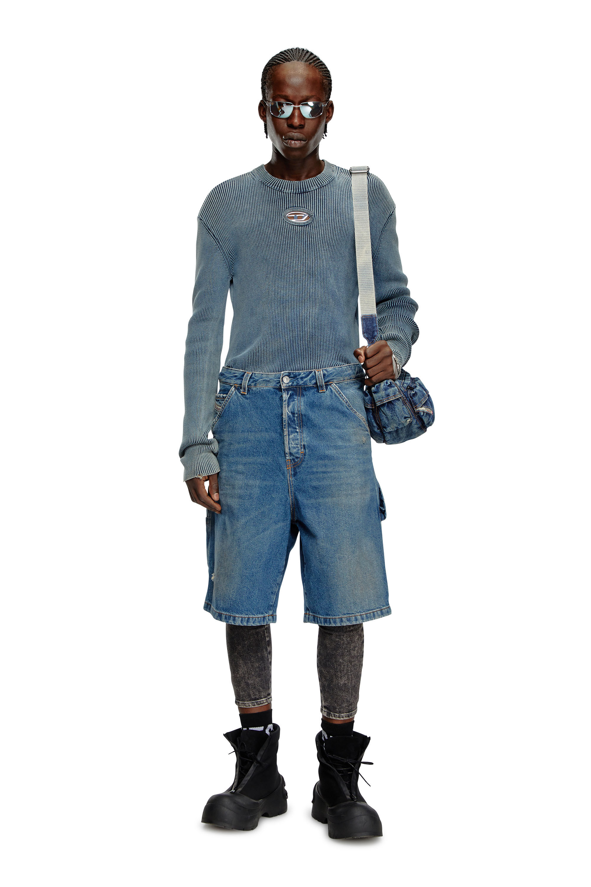 Diesel - K-DARIN-A, Male's Cut-out jumper with Oval D in ブルー - 1