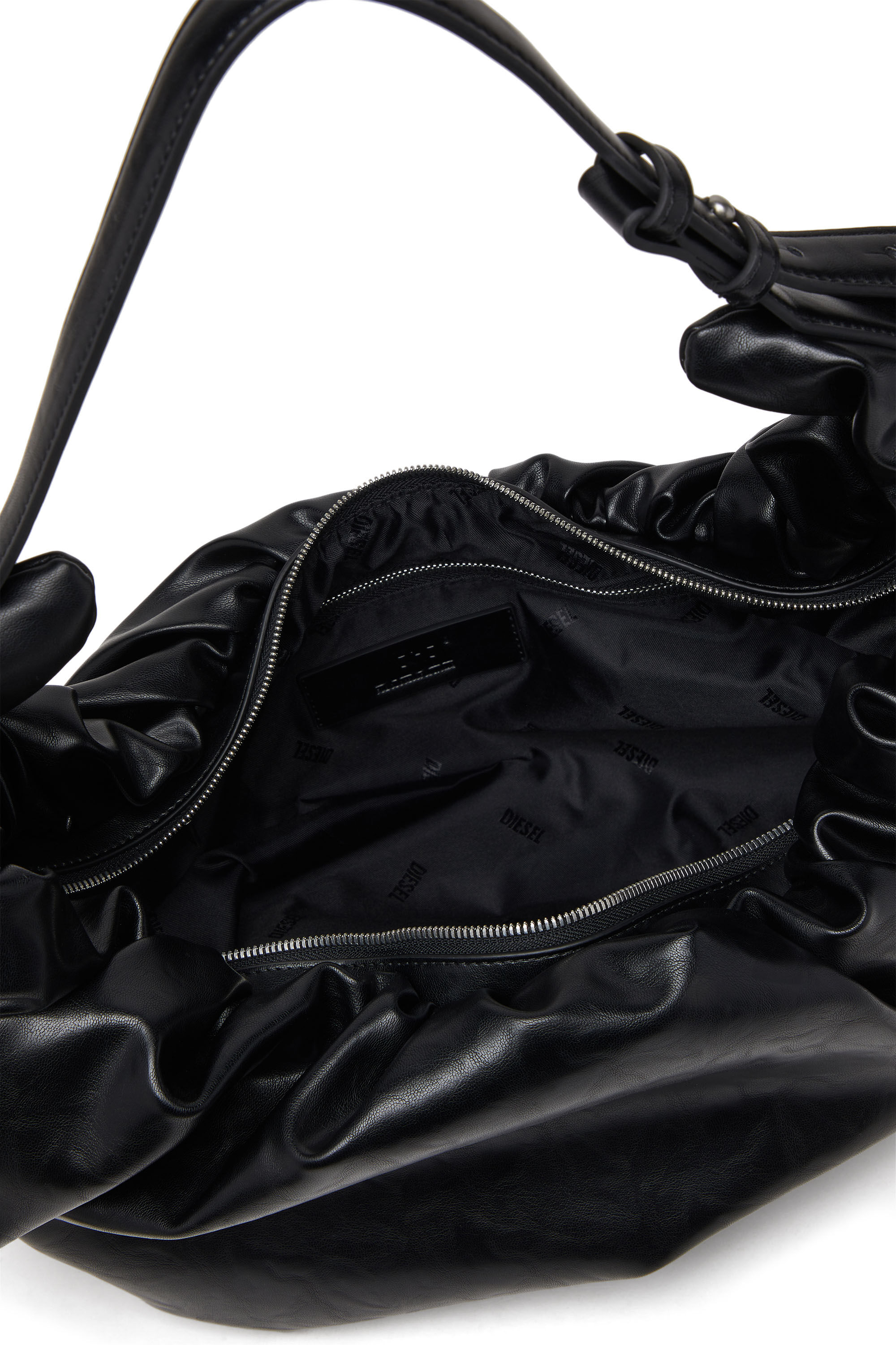 Diesel - GRAB-D HOBO L, Female's Grab-D L-Large scrunched hobo bag in shiny PU in ブラック - 4