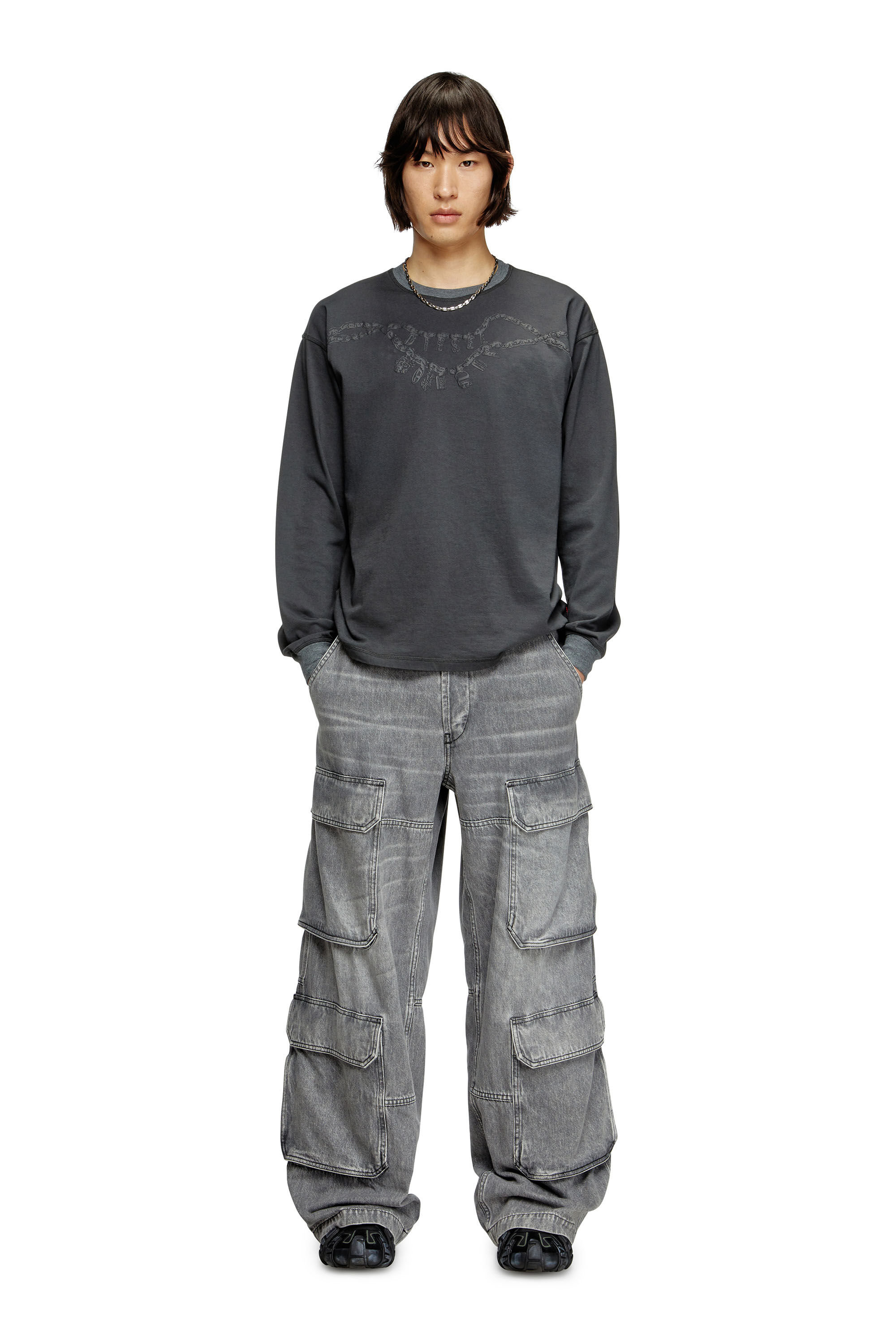 Diesel - T-BOXT-LS-HOSHI, Unisex's Long-sleeve T-shirt with charm necklace print in ダークグレー - 1
