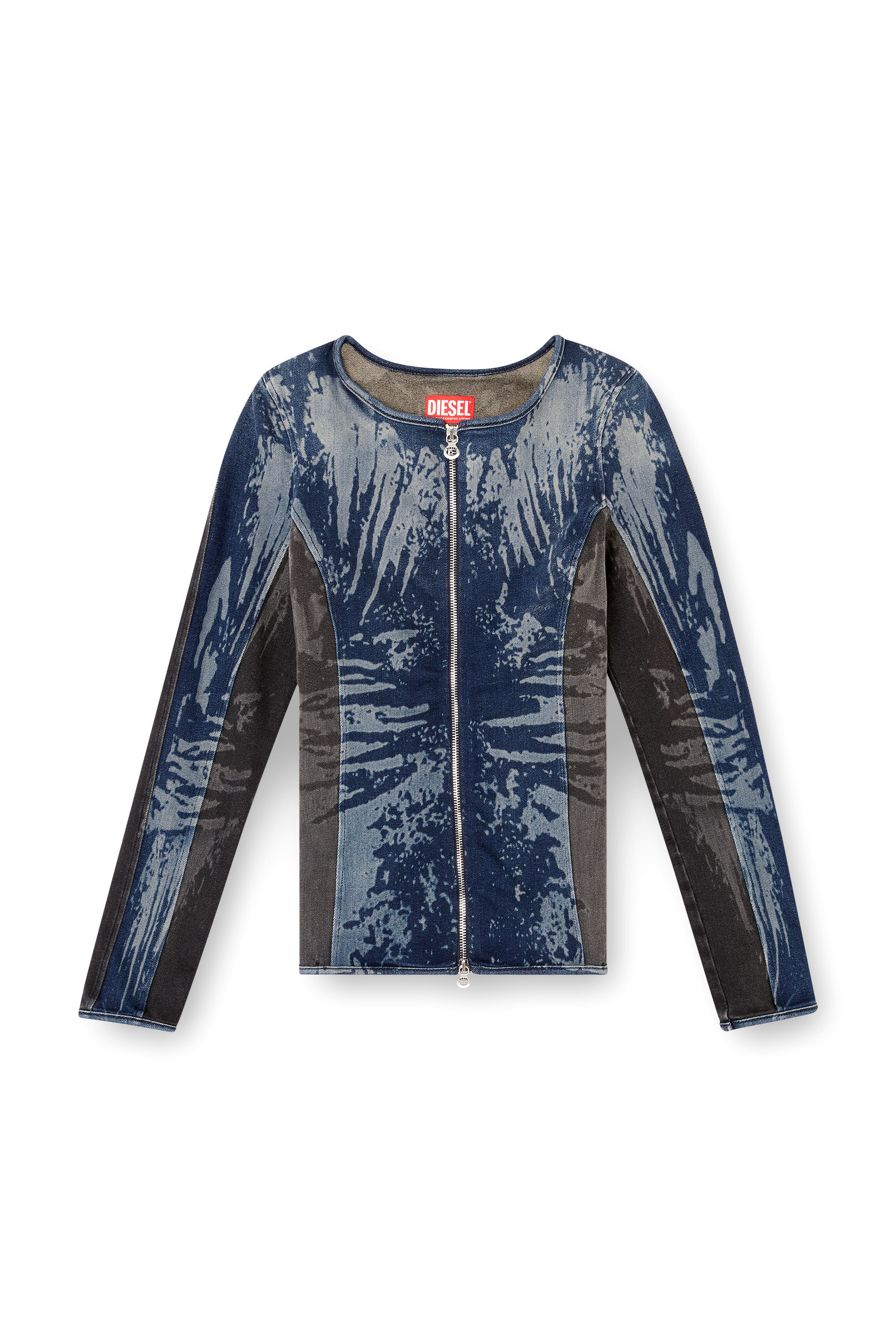 Diesel - DE-GARY-S, Female's Zipped top in bicolour denim in ダークブルー - 2