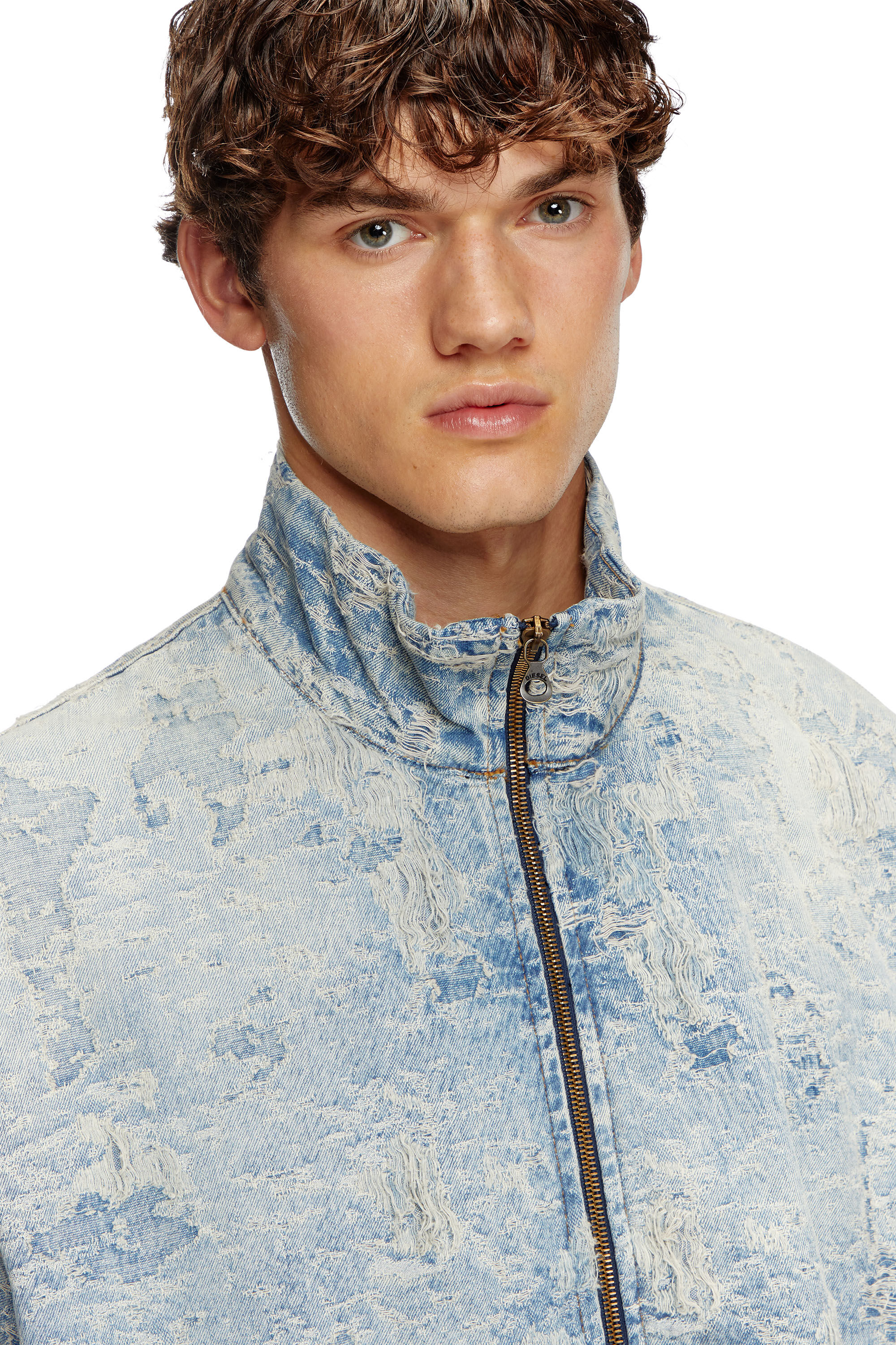 Diesel - D-KRAP-FSF, Unisex's Zip jacket in dirty jacquard denim in ライトブルー - 4