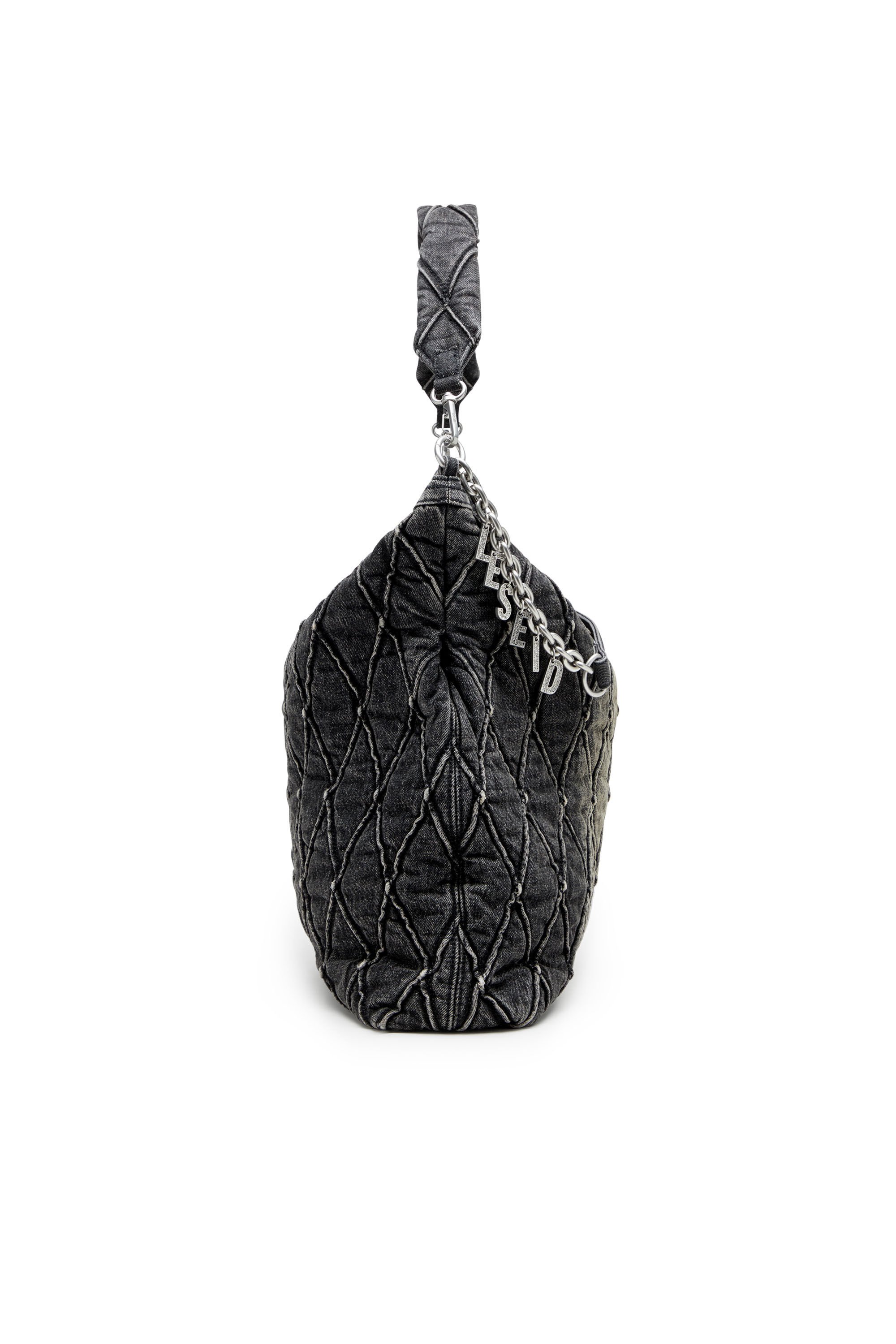 Diesel - CHARM-D HOBO, Female's Charm-D-Large hobo in treated quilted denim in ブラック - 4