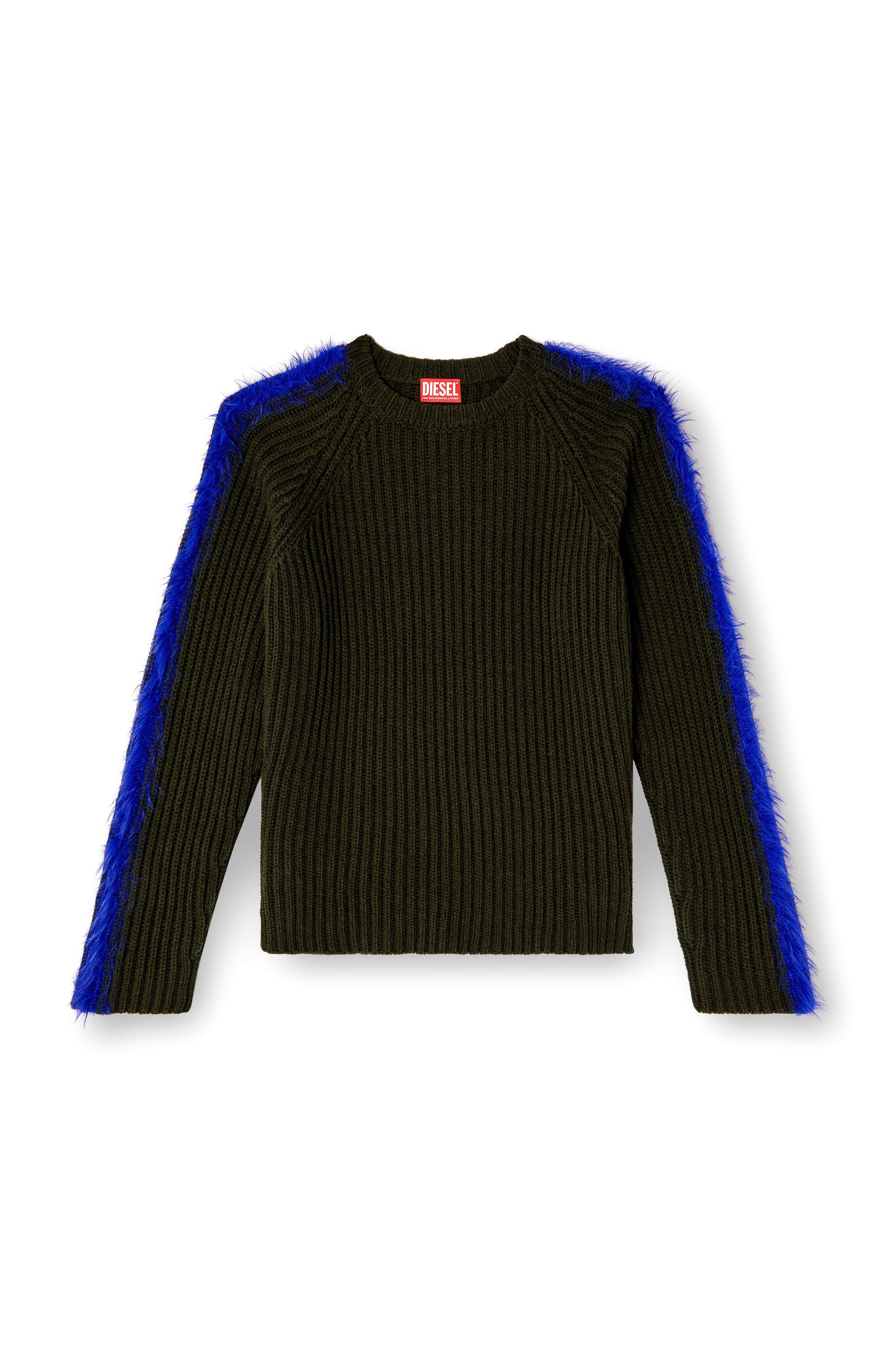 Diesel - K-TRICKY, Male's Wool-blend jumper with fuzzy bands in オリーブグリーン - 2